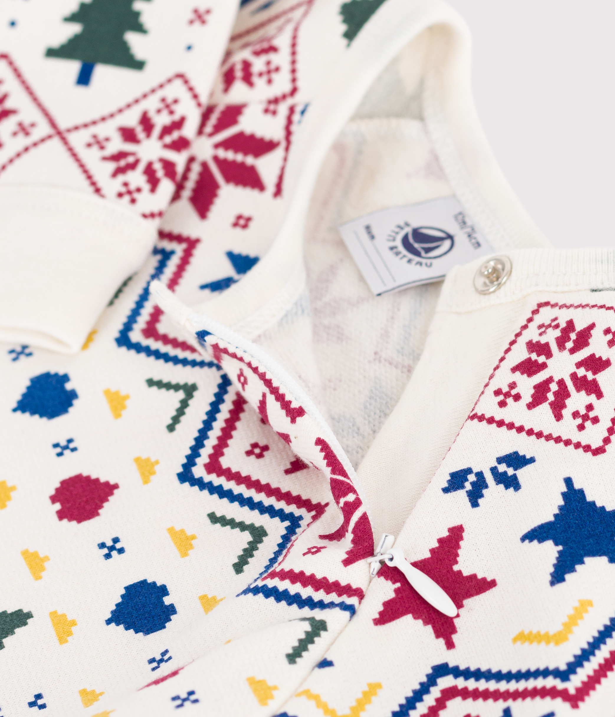 Babies' Christmas-print pyjamas in brushed fleece with a zip