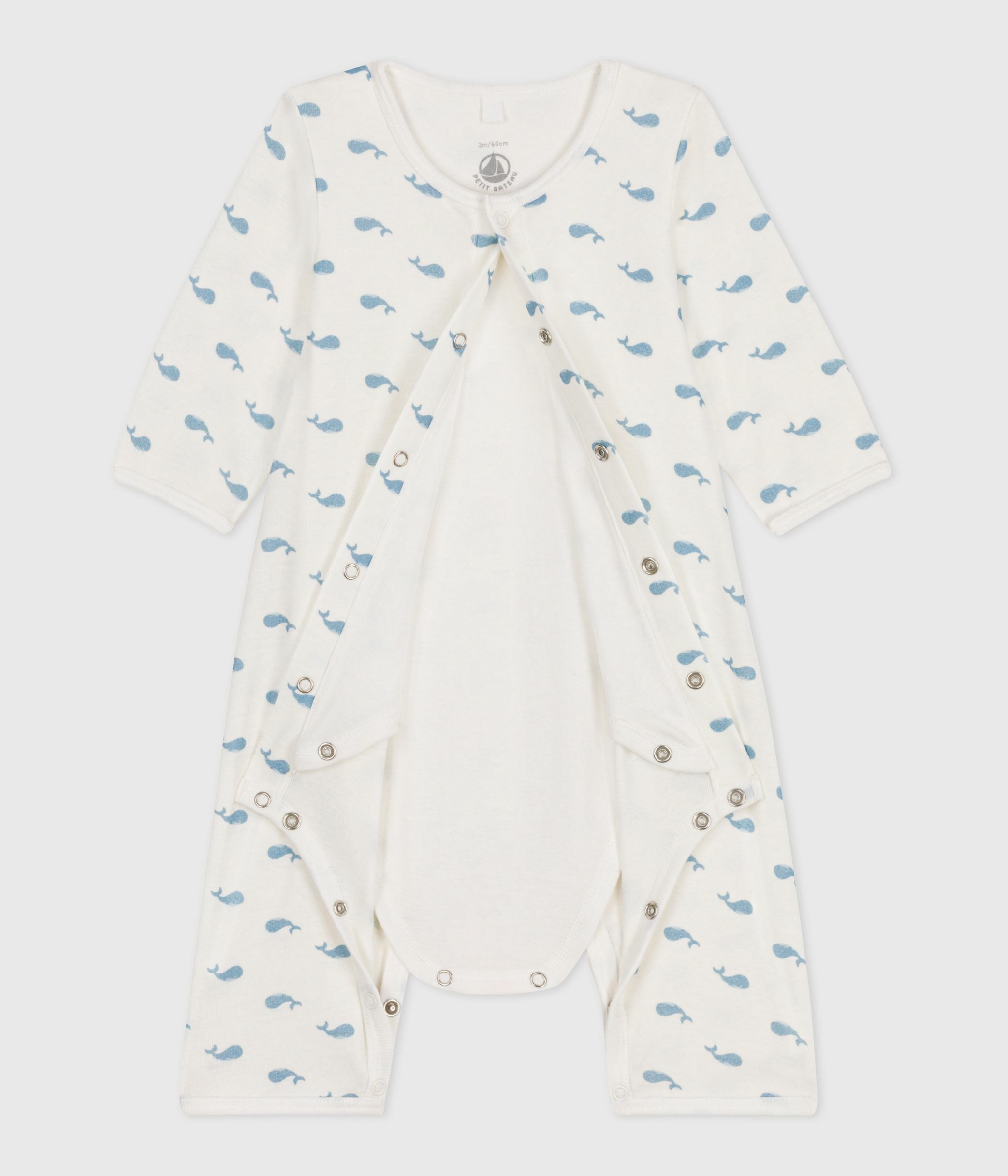 Babies' footless whale-print cotton bodyjama