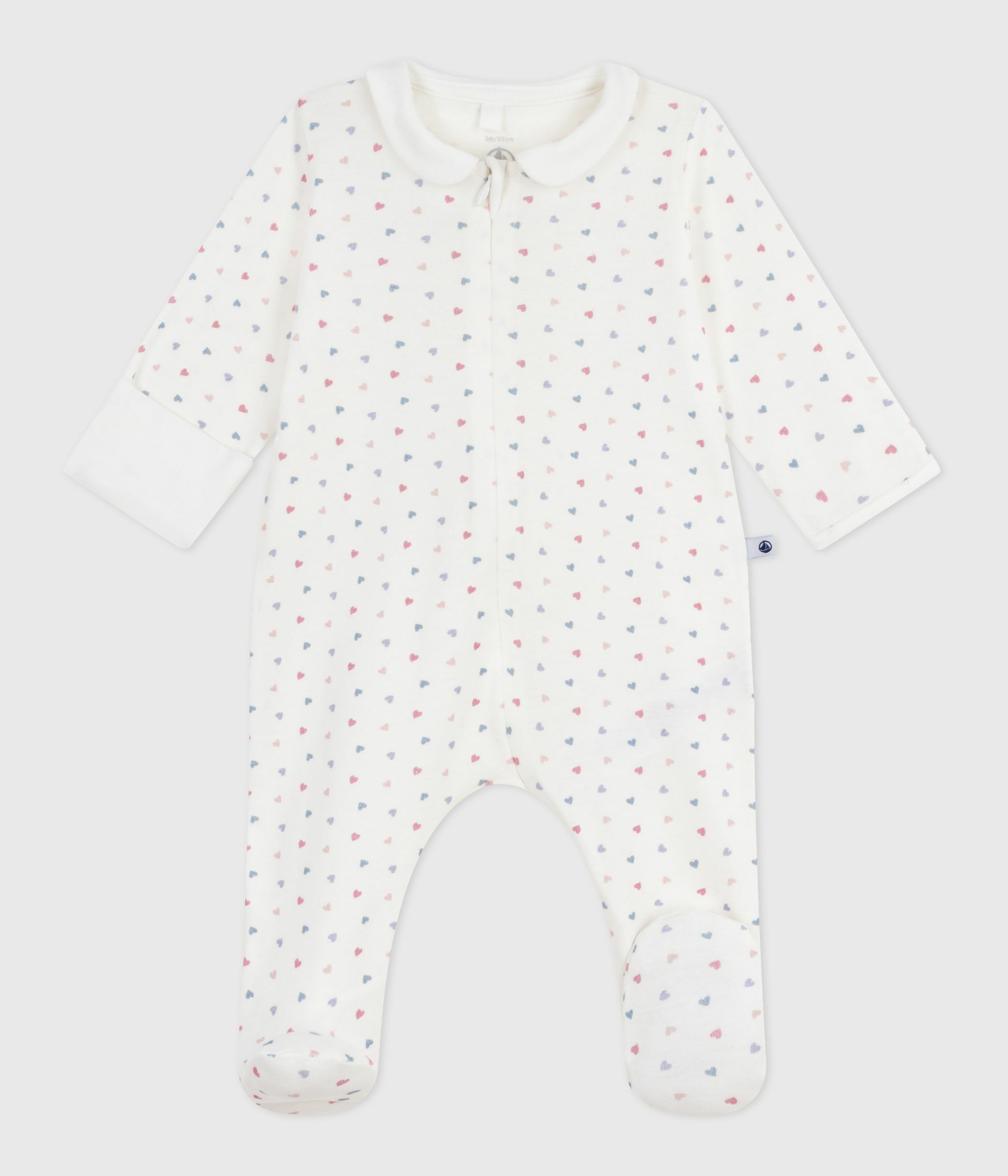 Babies' heart-print cotton pyjama suit with a collar
