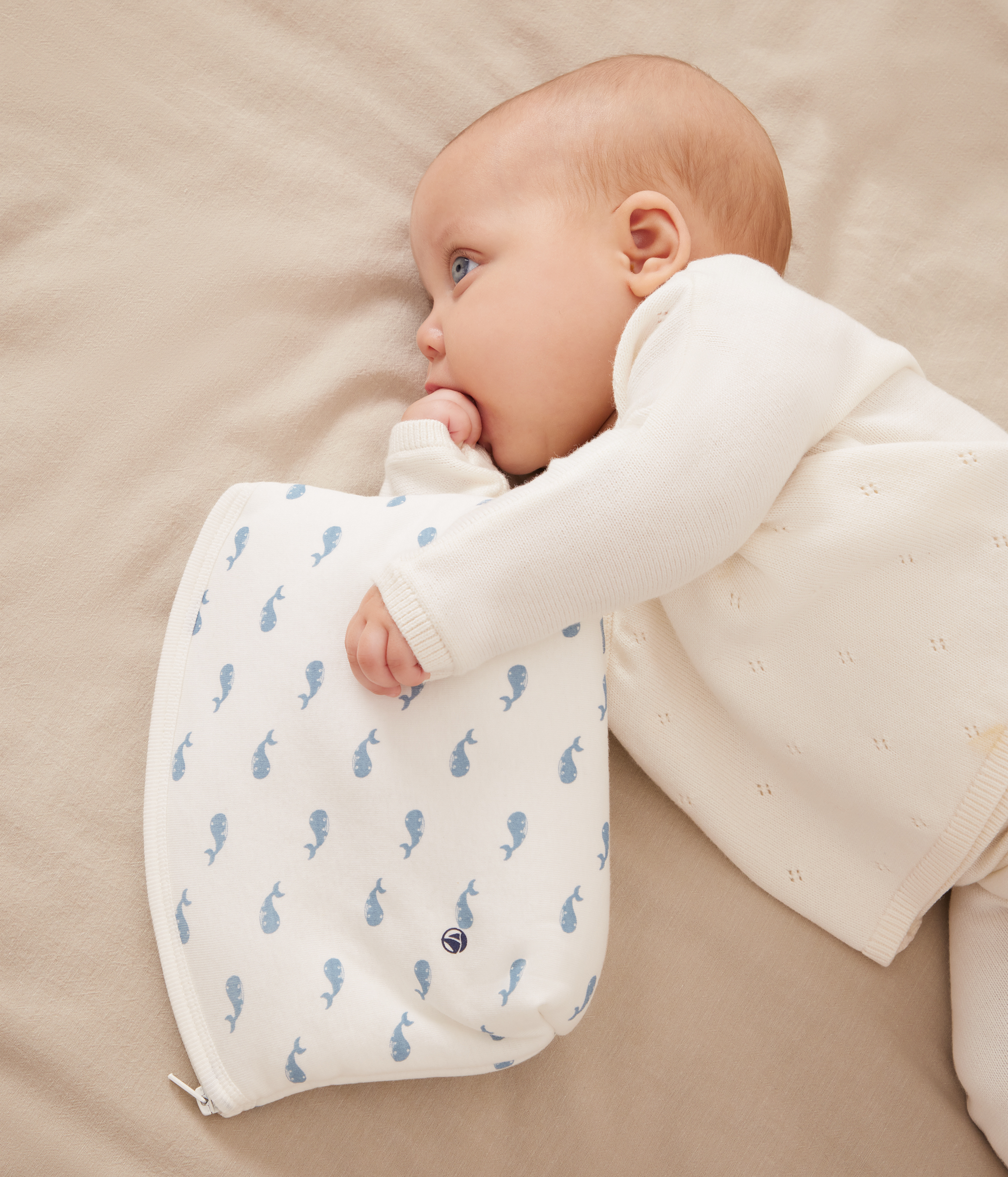 Babies' wool and cotton openwork knit wrapover top