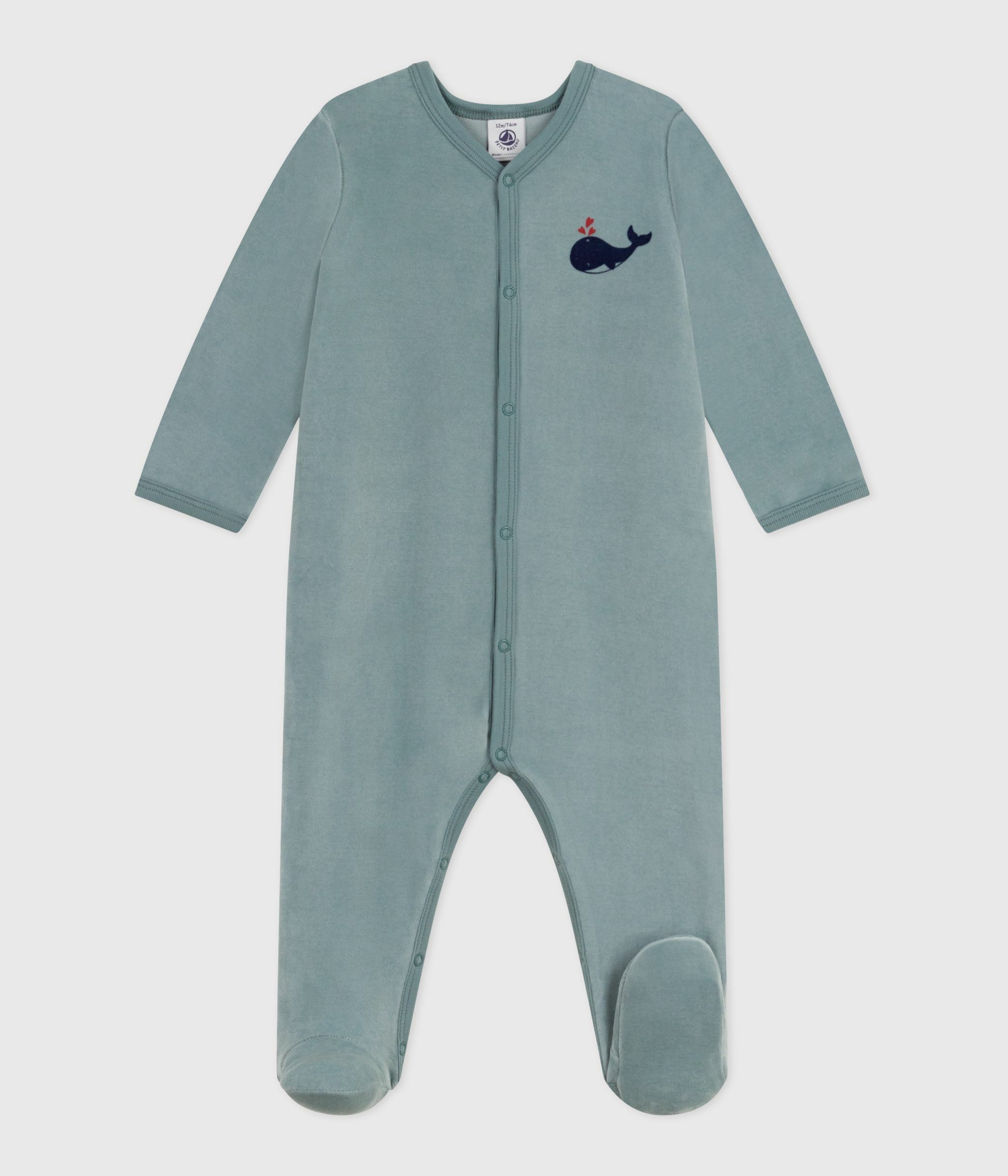 Babies' plain velour pyjama suit