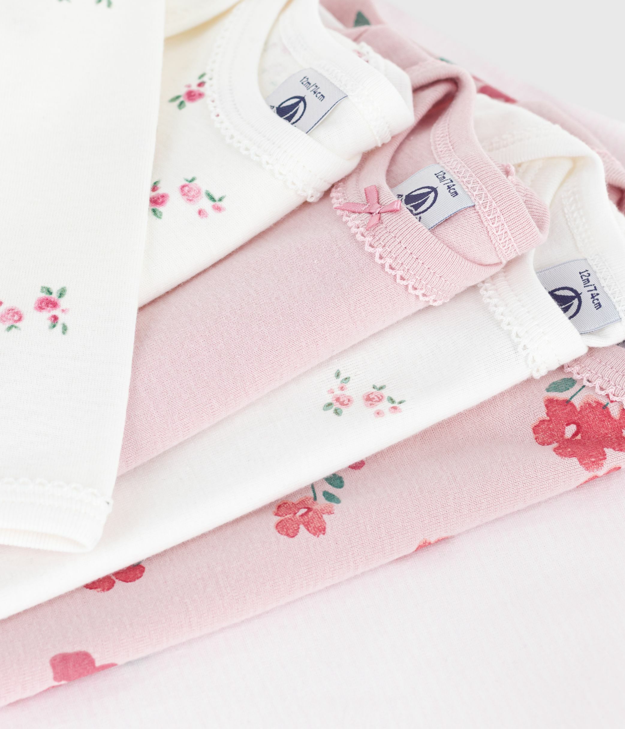 Pack of babies' long-sleeved floral-print cotton bodies