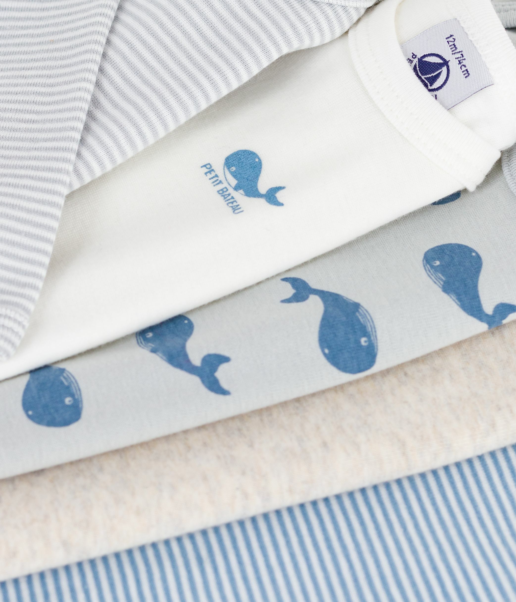 Pack of babies' long-sleeved whale-print cotton bodies