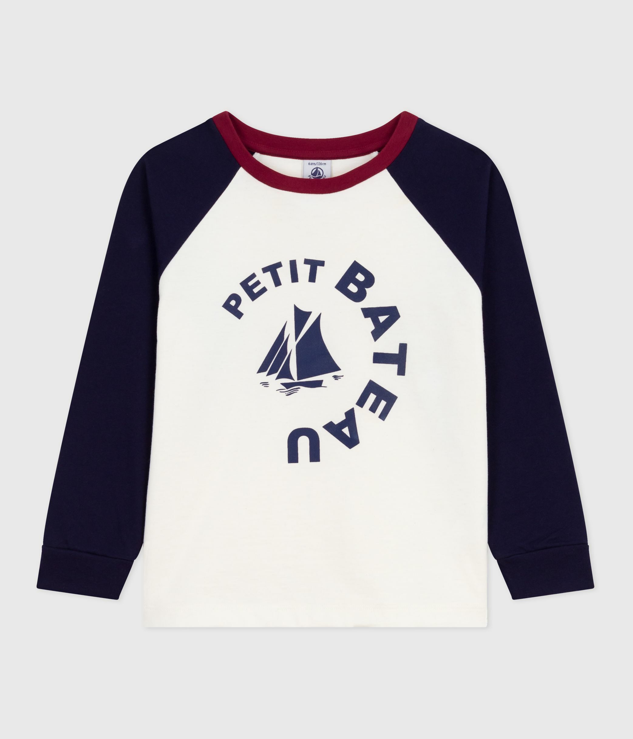 Children's long-sleeved colourblock-printed cotton T-shirt