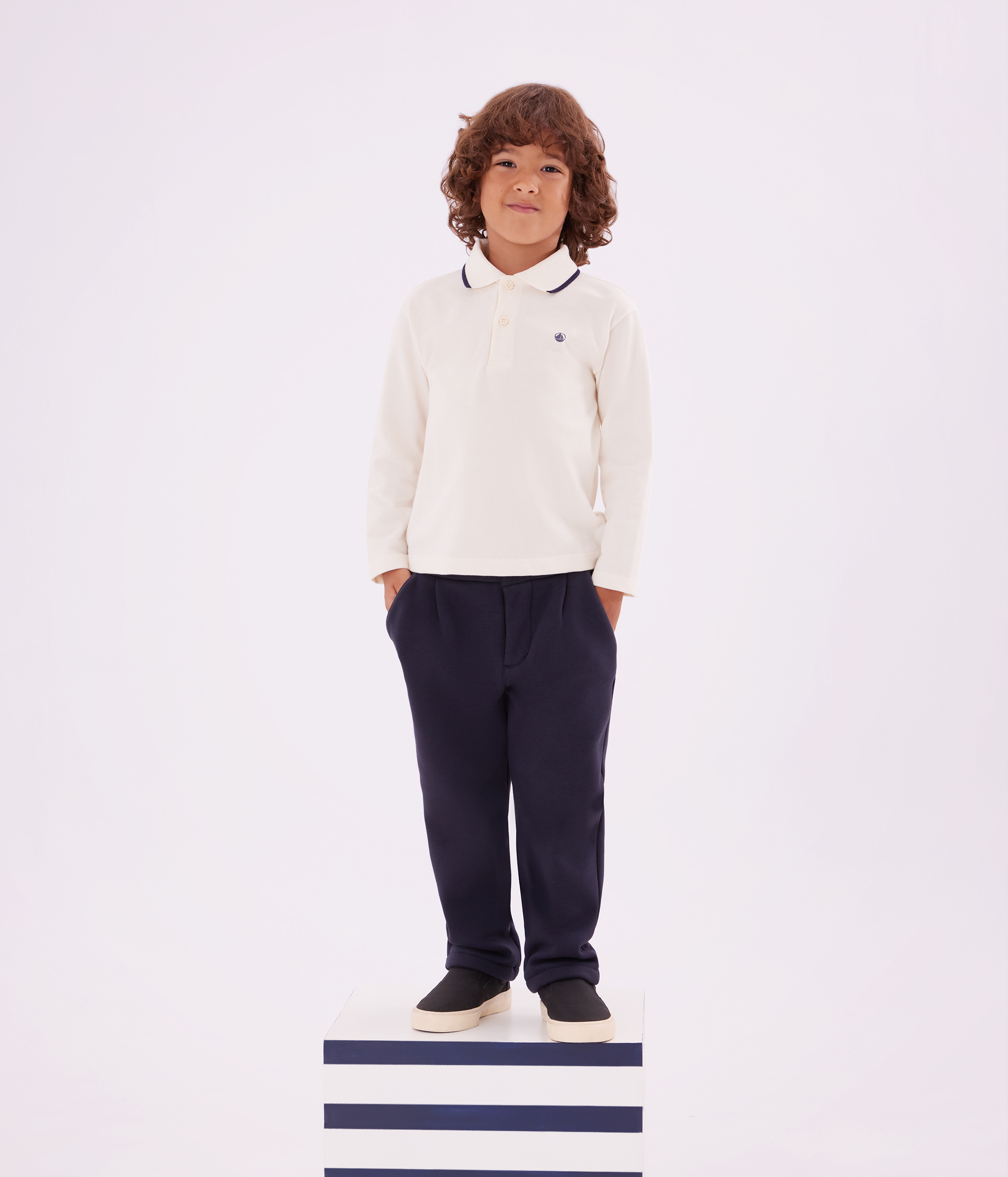 Children's long-sleeved printed cotton polo shirt