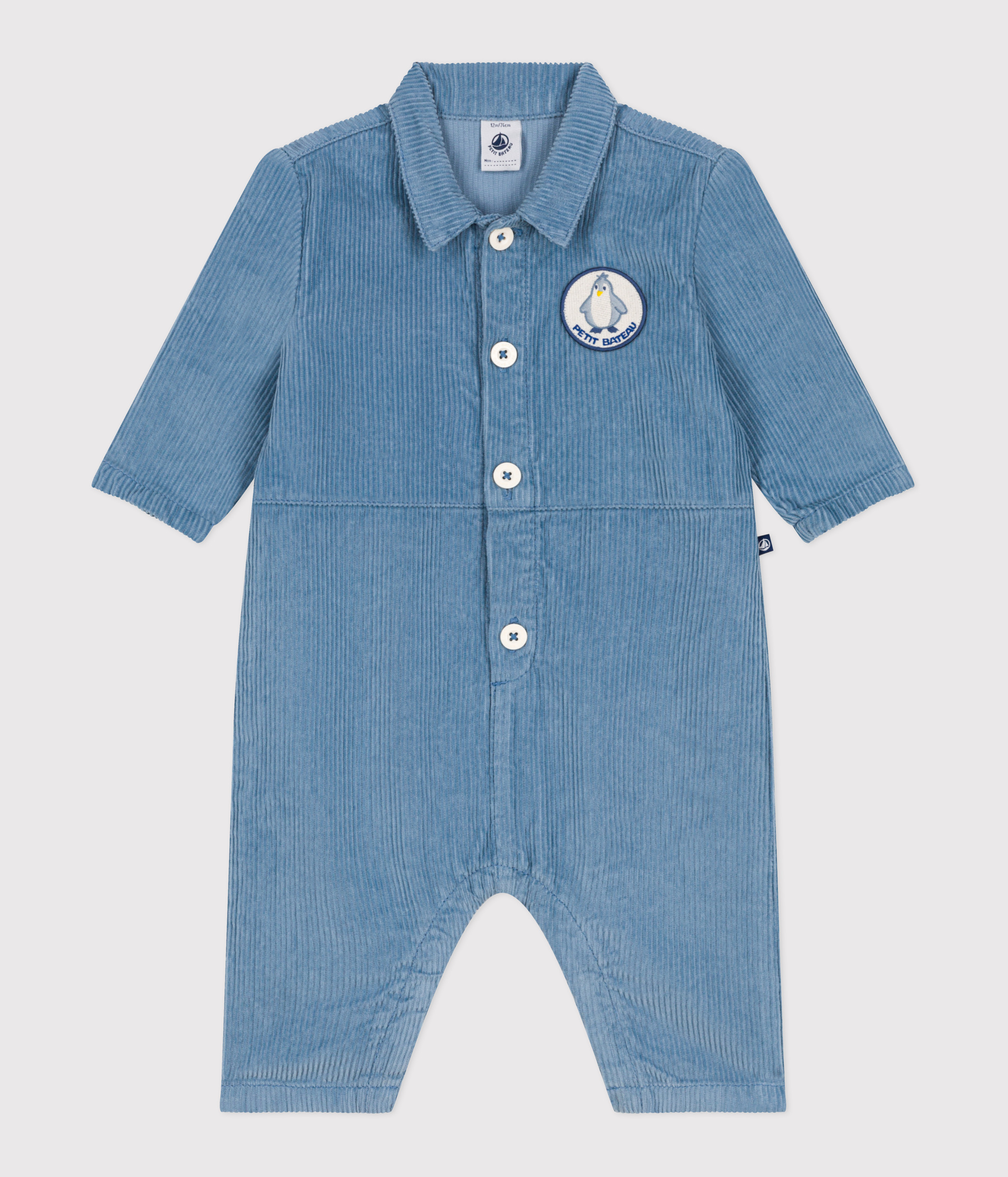 Babies' long, plain overall-style corduroy playsuit