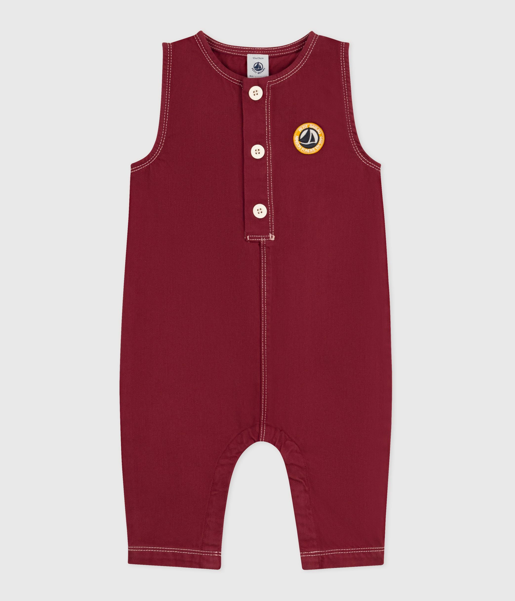 Babies' long plain denim jumpsuit