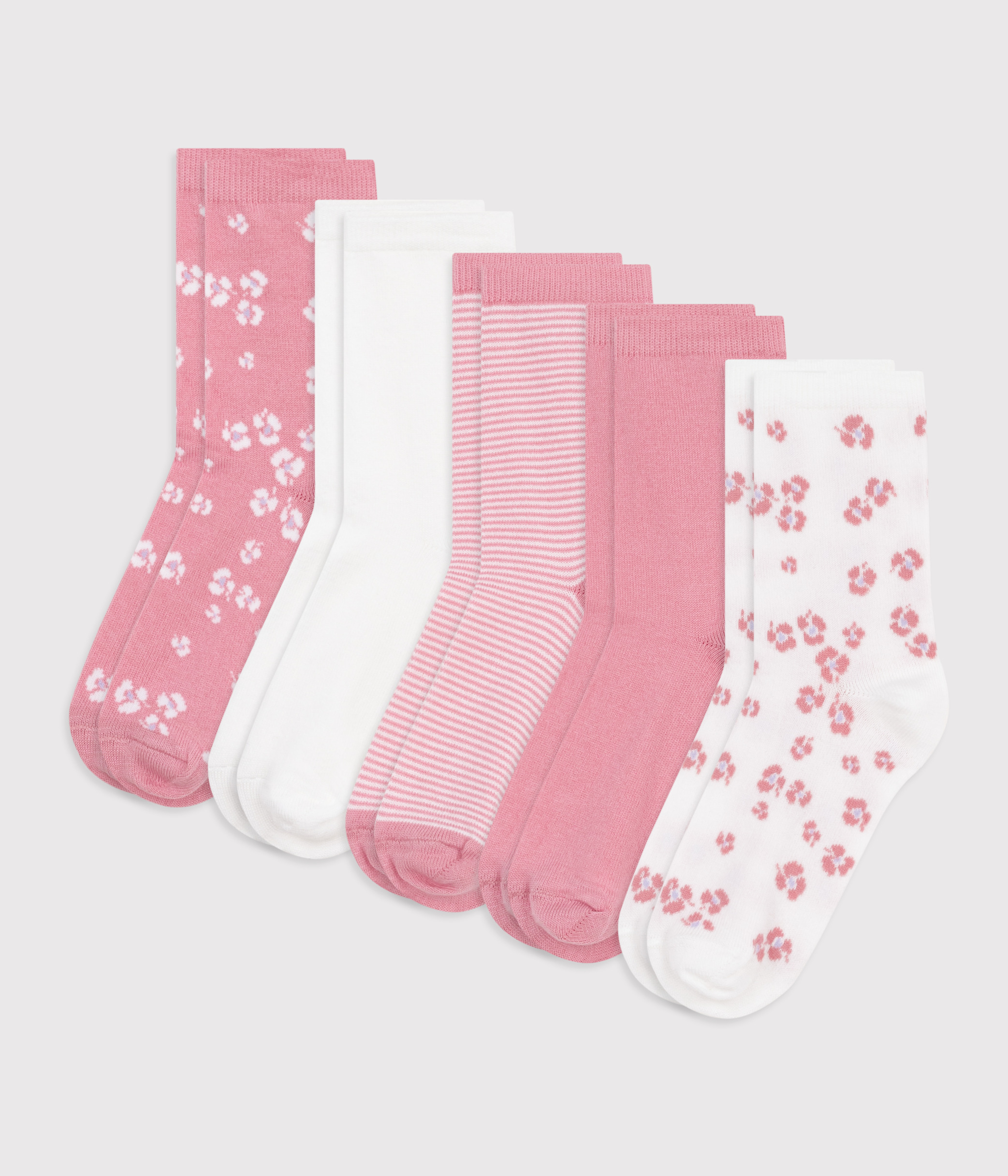 Children's plain and flower-print cotton socks - 5-Pack