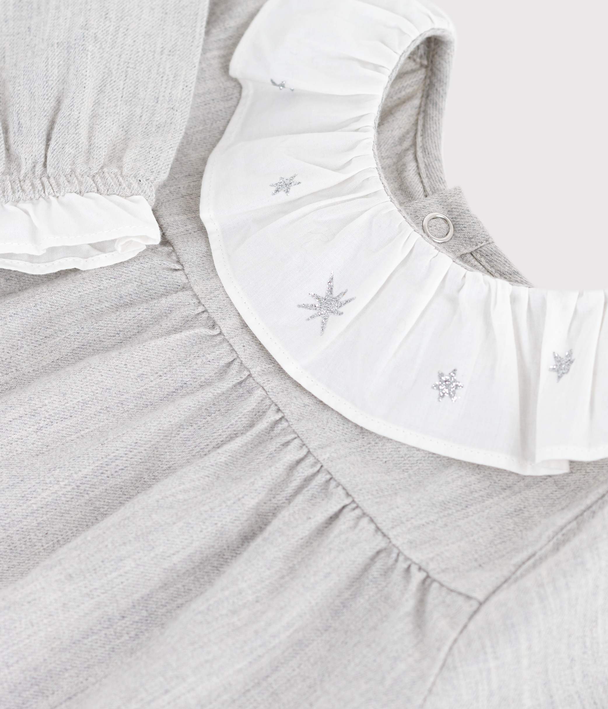 Babies' long-sleeved plain flannel dress with a collar