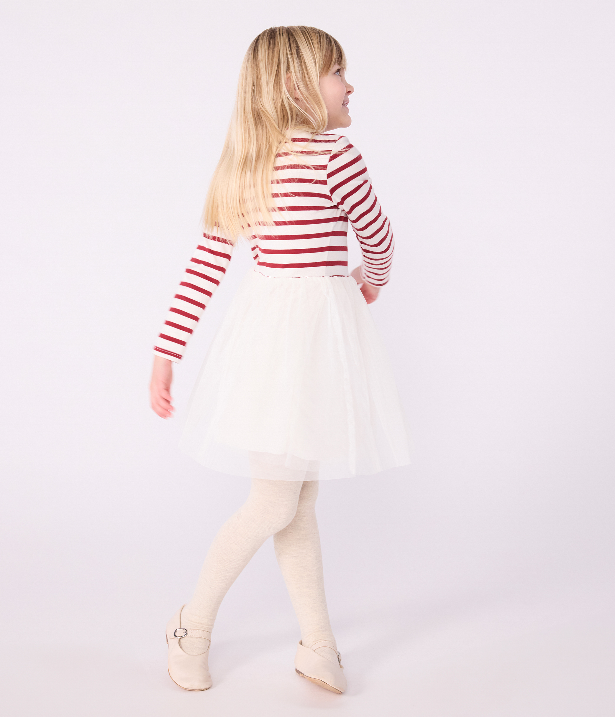 Children's long-sleeved dress in cotton and tulle