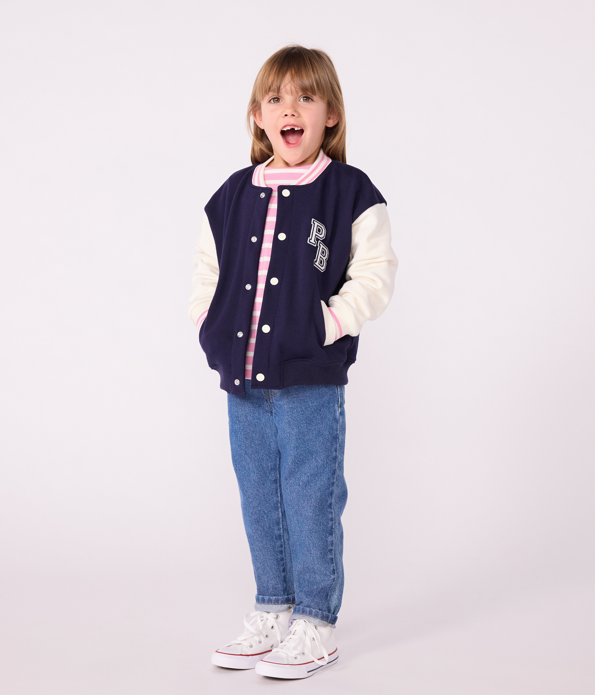 Children's varsity-style jacket in plain cotton
