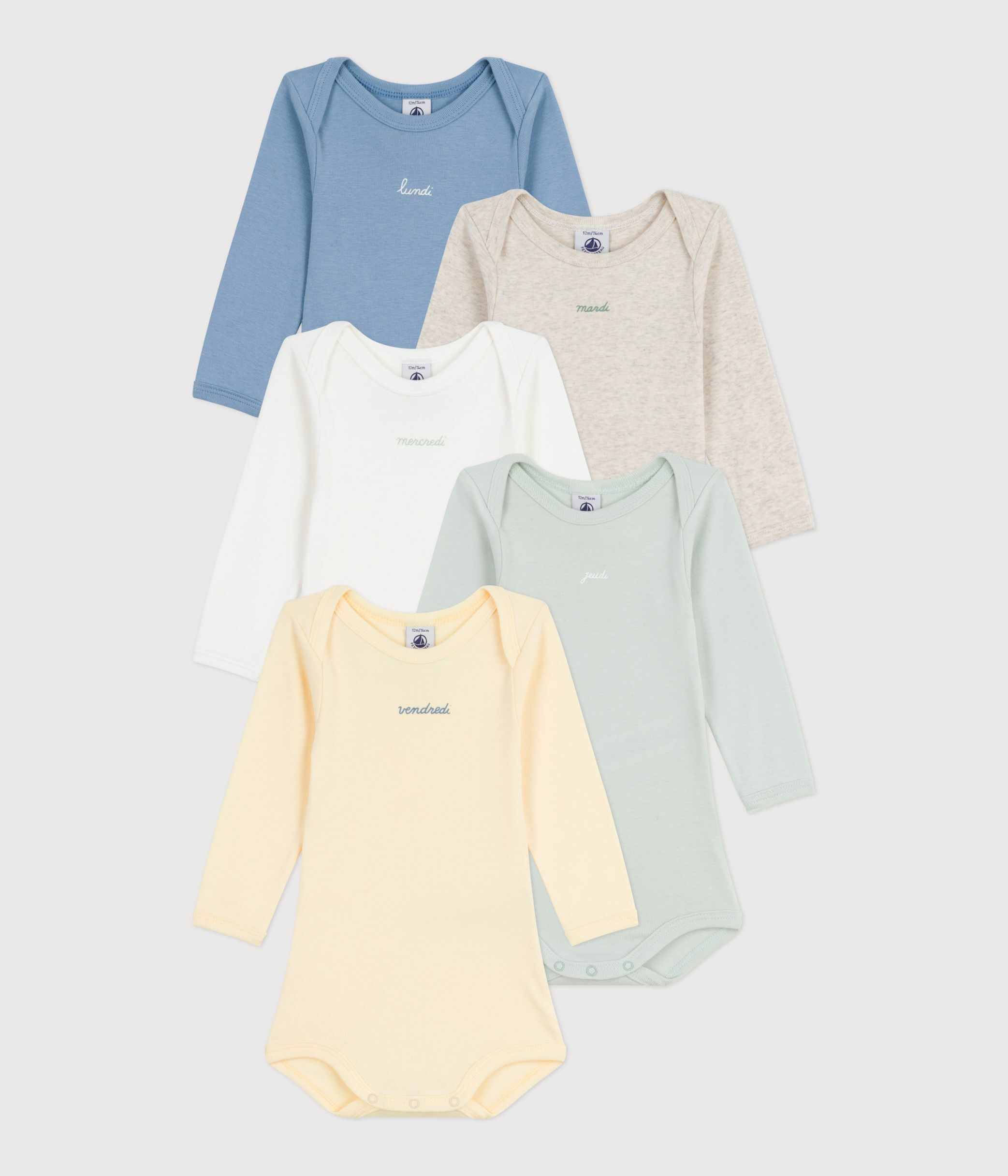 Pack of long-sleeved days of the week cotton bodies for babies