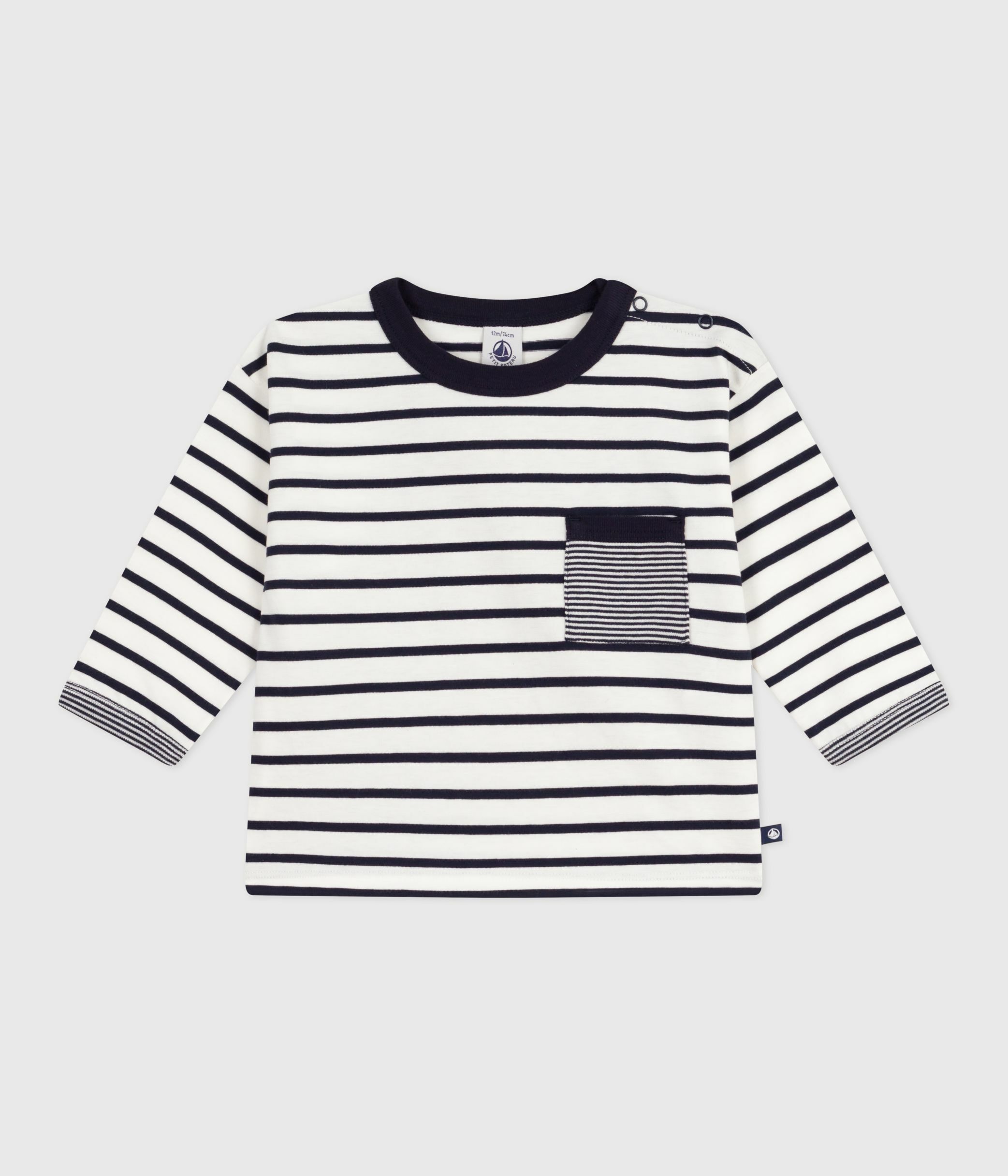 Babies' long-sleeved stripy cotton T-Shirt