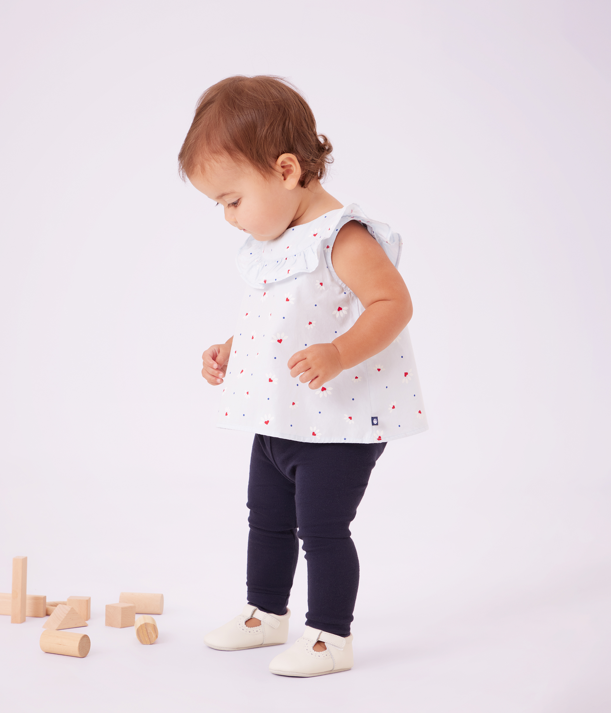 Babies' sleeveless floral-print cotton poplin blouse