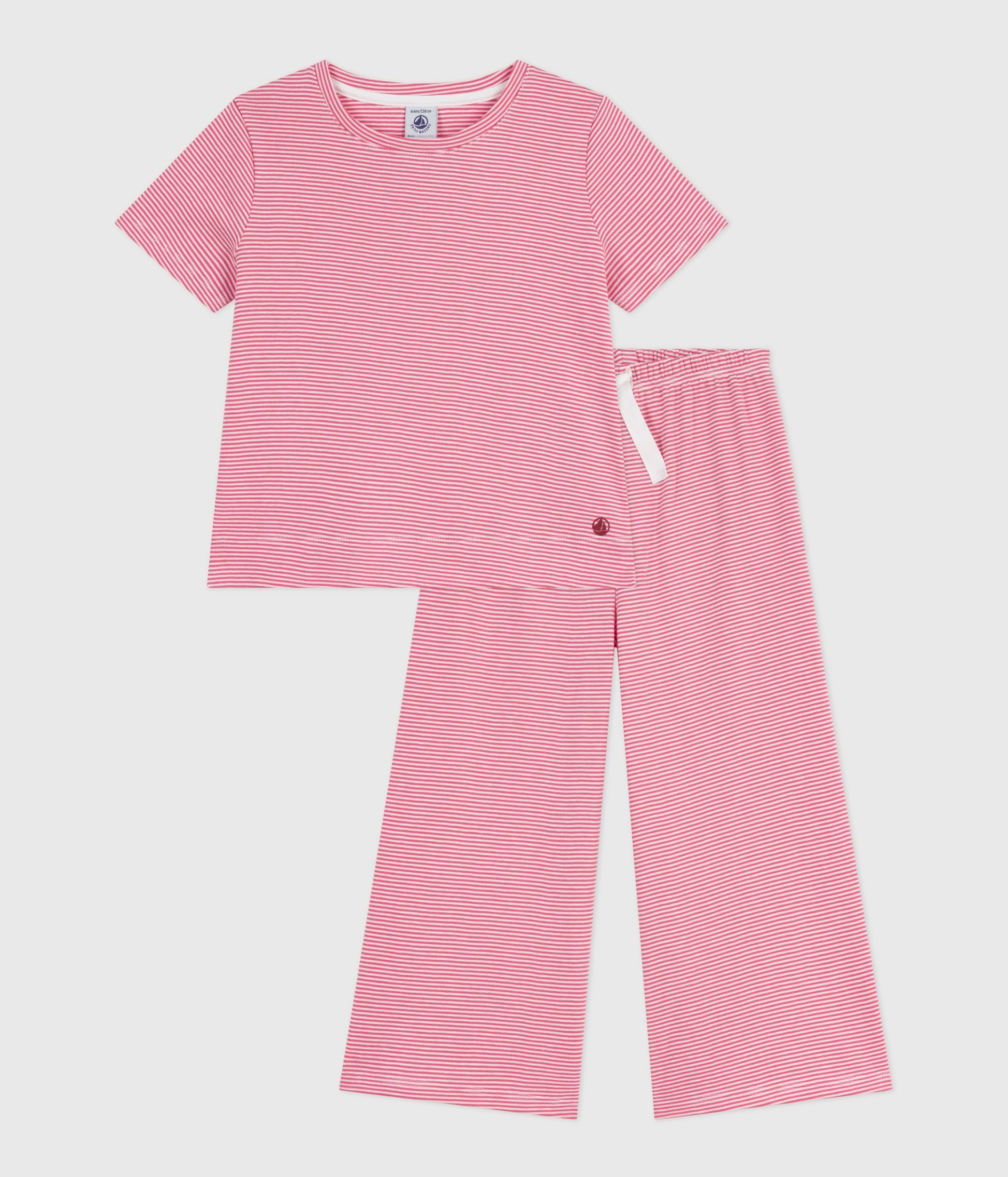 Children's cotton pyjamas with short sleeves and wide stripy legs