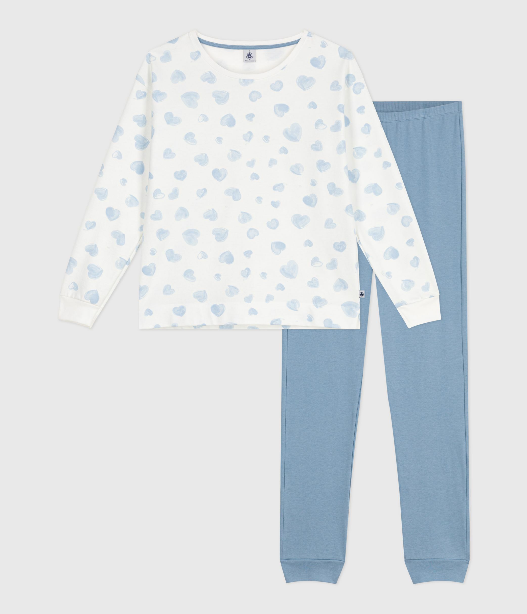 Women's cotton heart print pyjamas in two materials