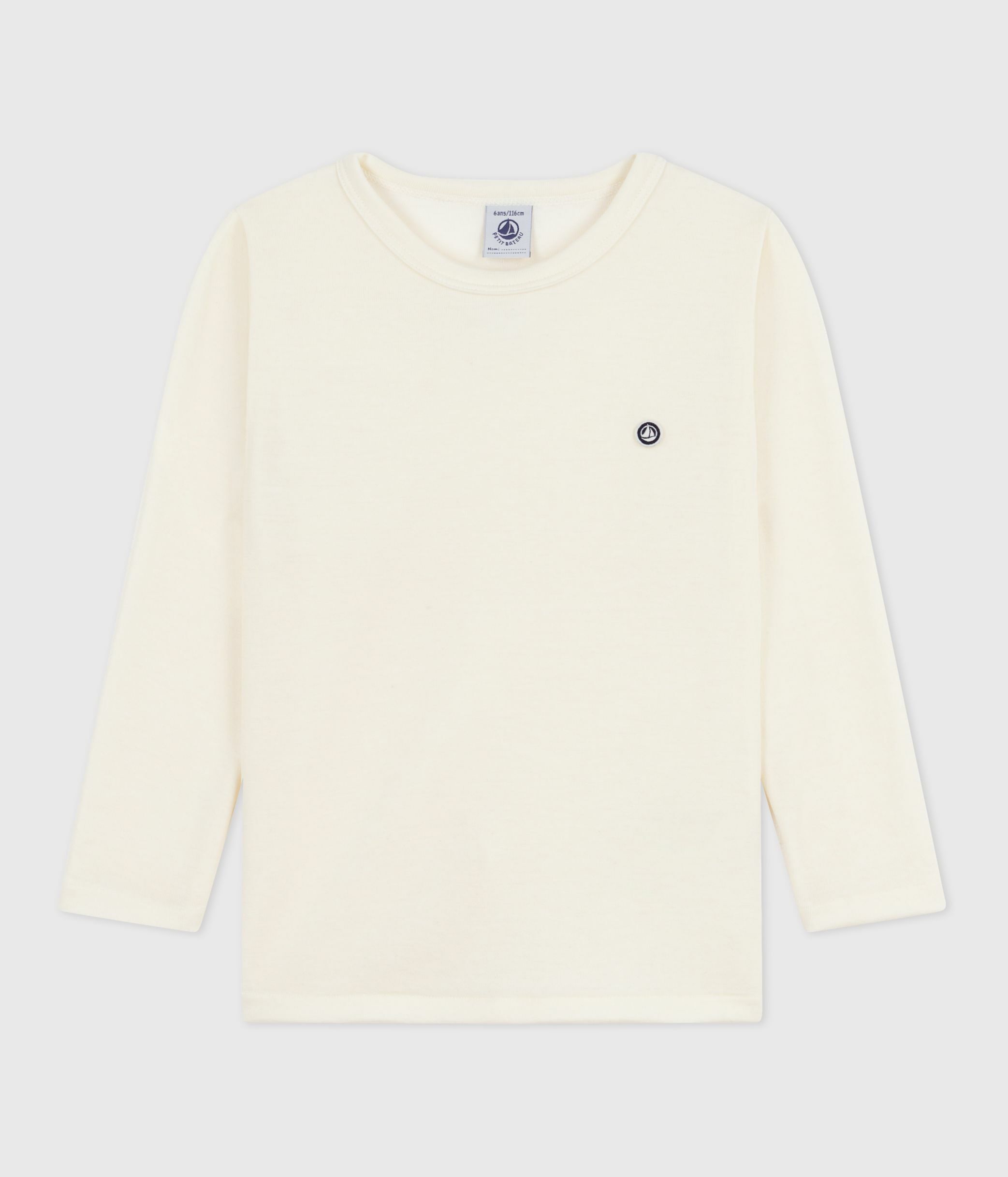 Children's long-sleeved plain wool and cotton t-shirt