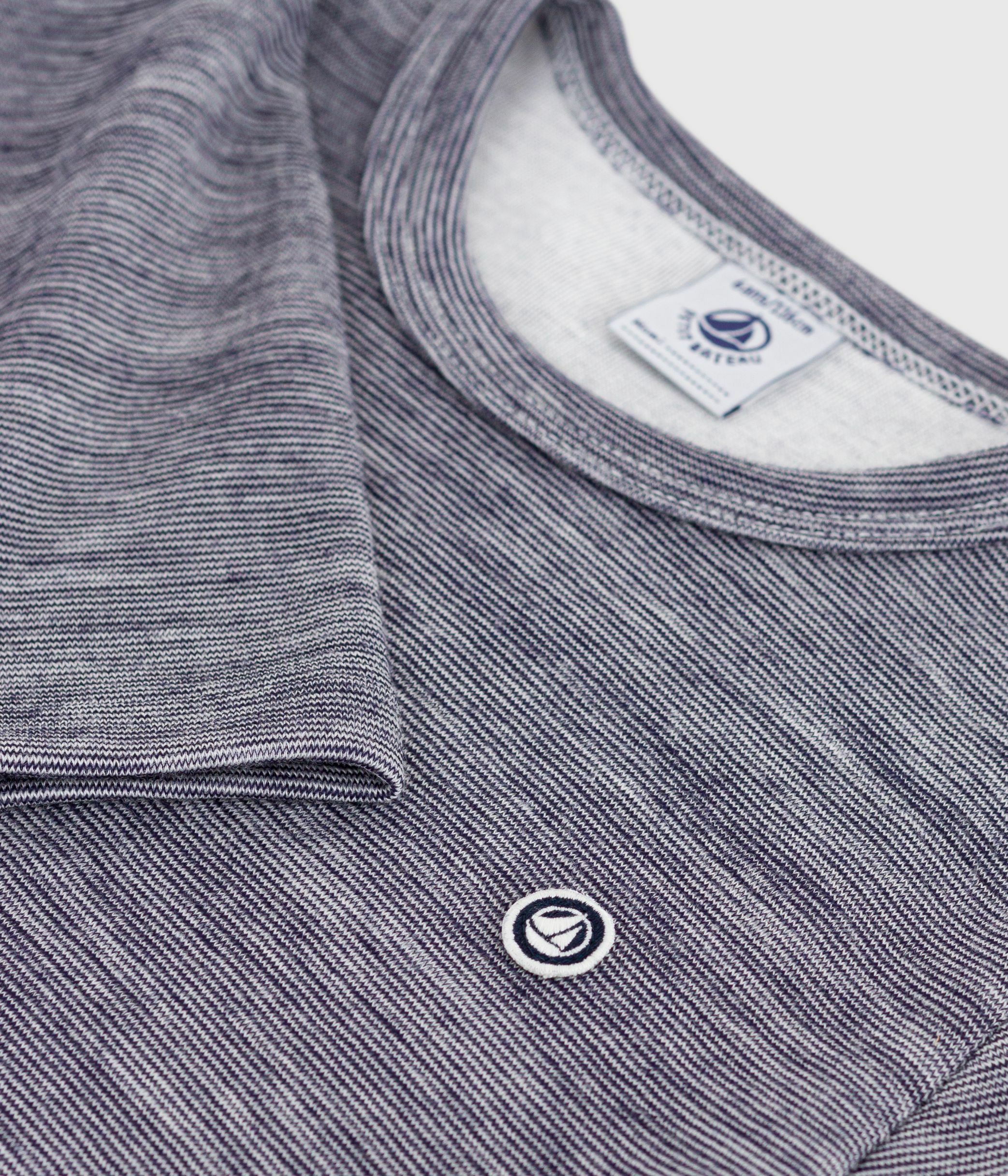 Children's long-sleeved stripy wool and cotton T-shirt