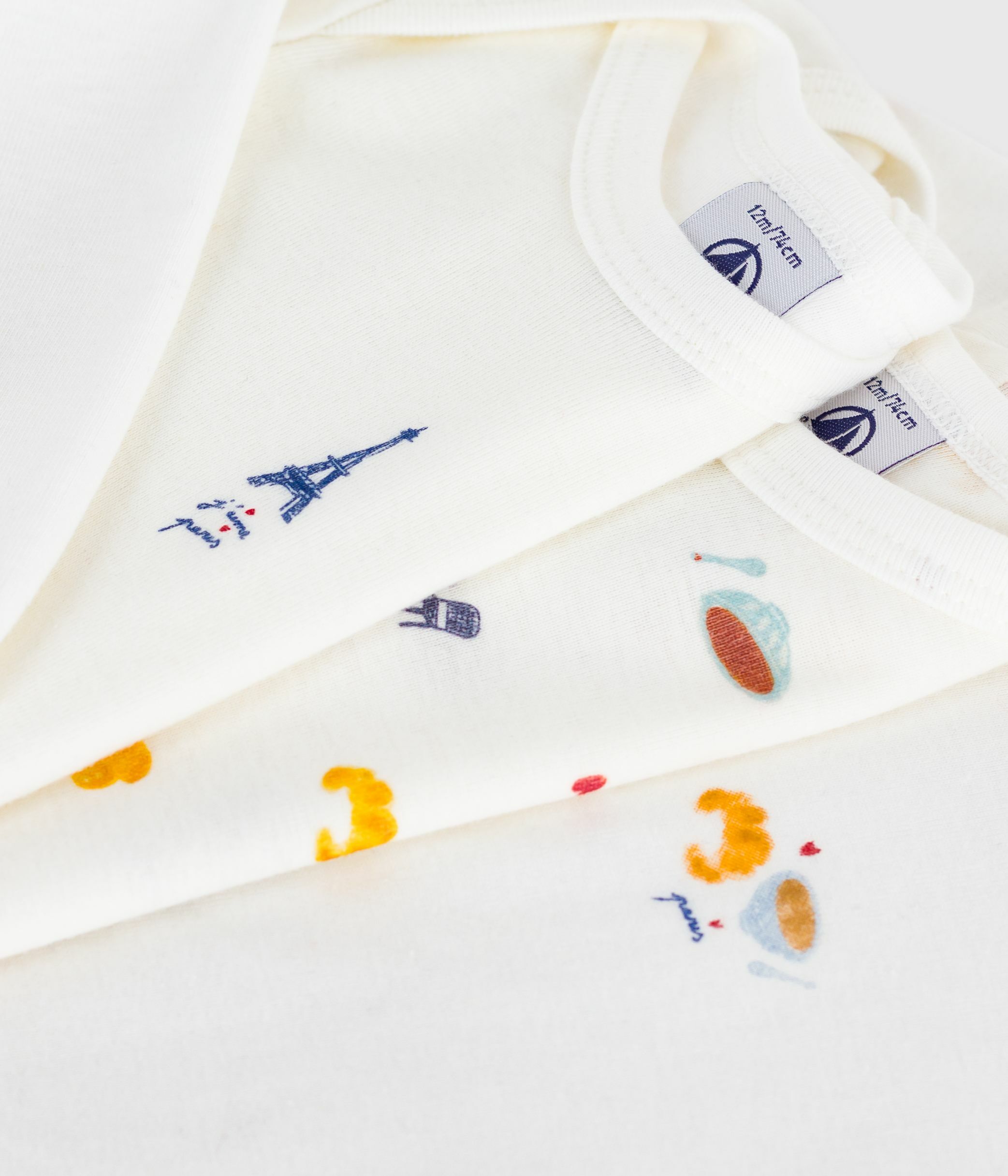 Pack of babies' long-sleeved Paris-print cotton bodies