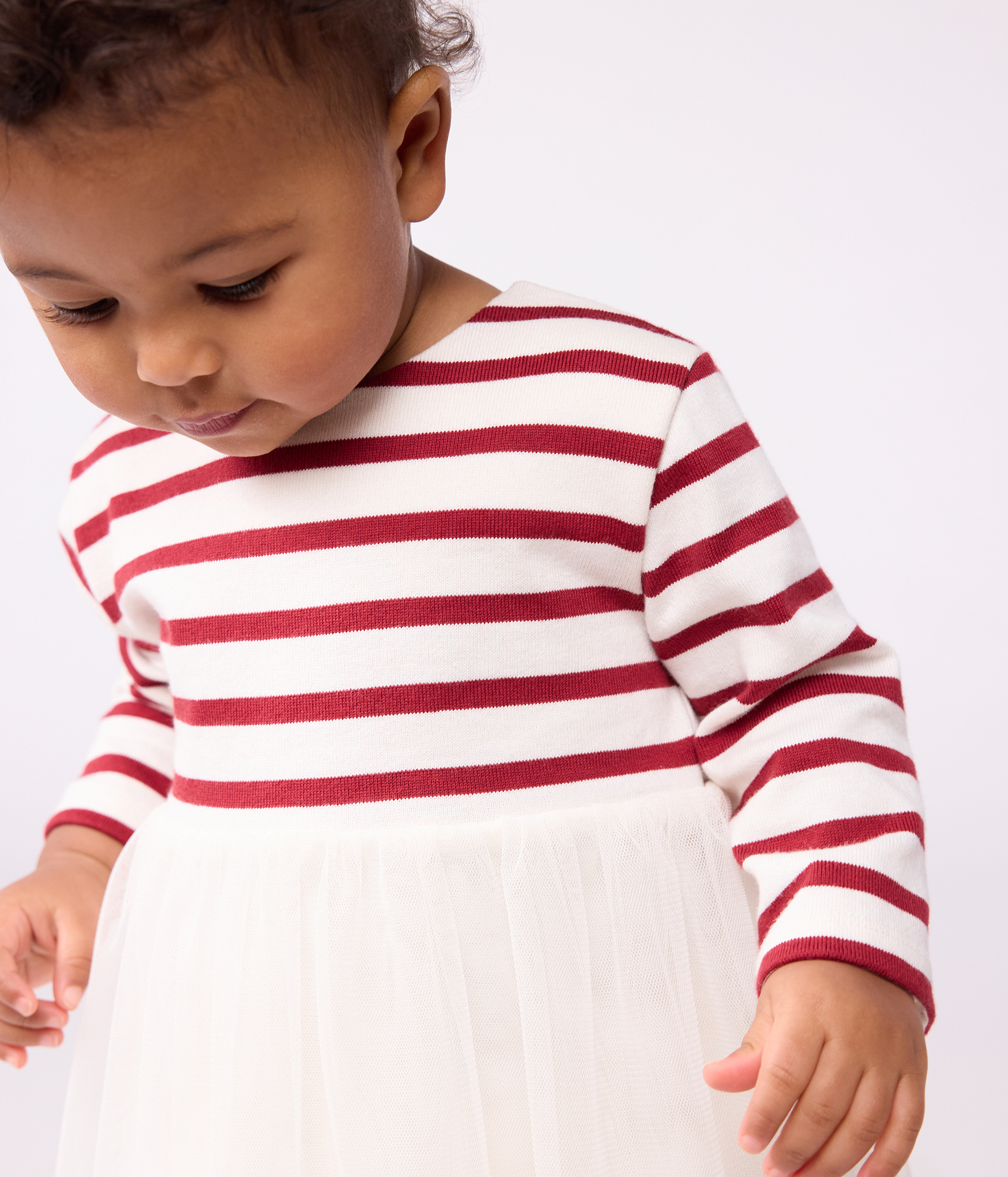 Babies' long-sleeved dress in two materials
