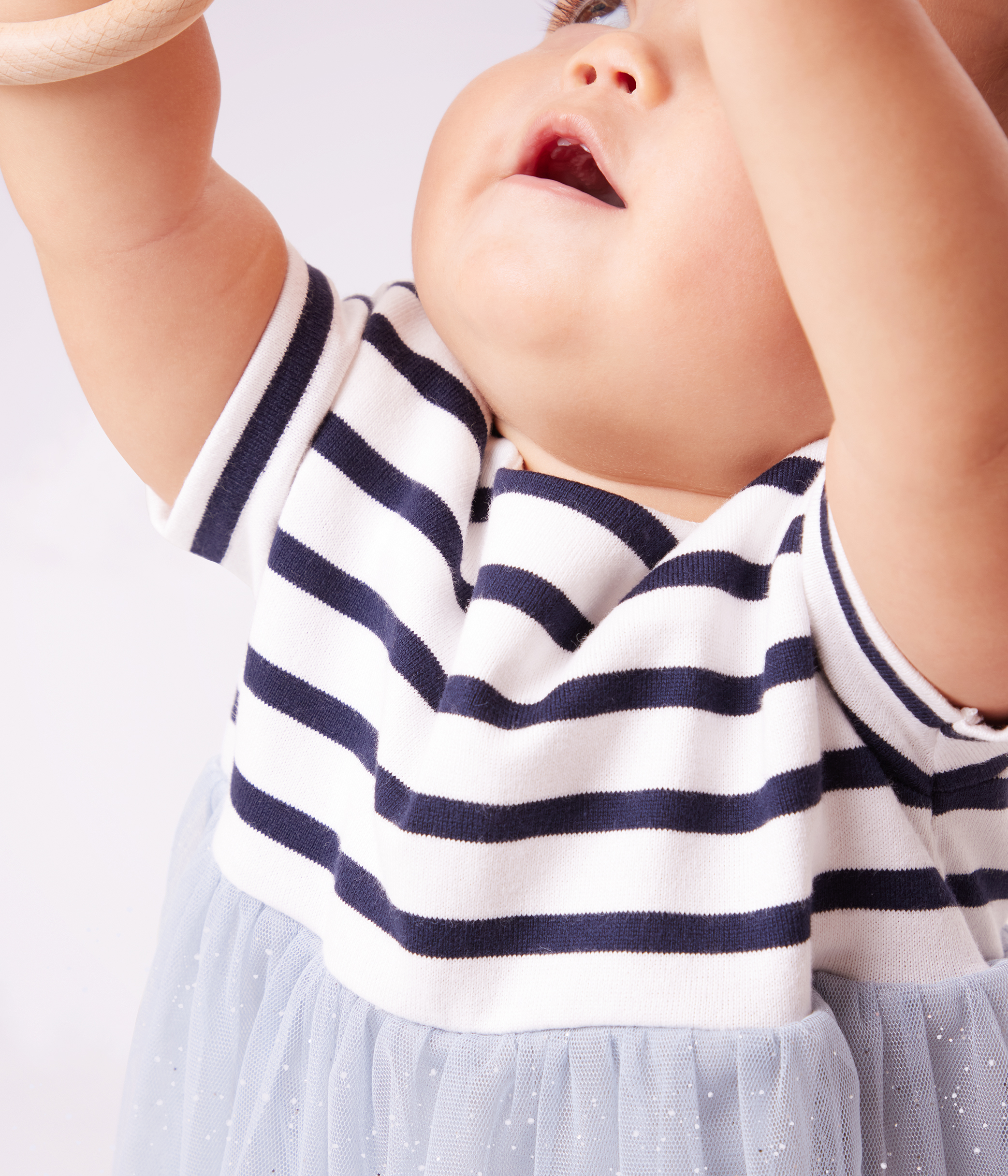 Babies' short-sleeved dress in two materials