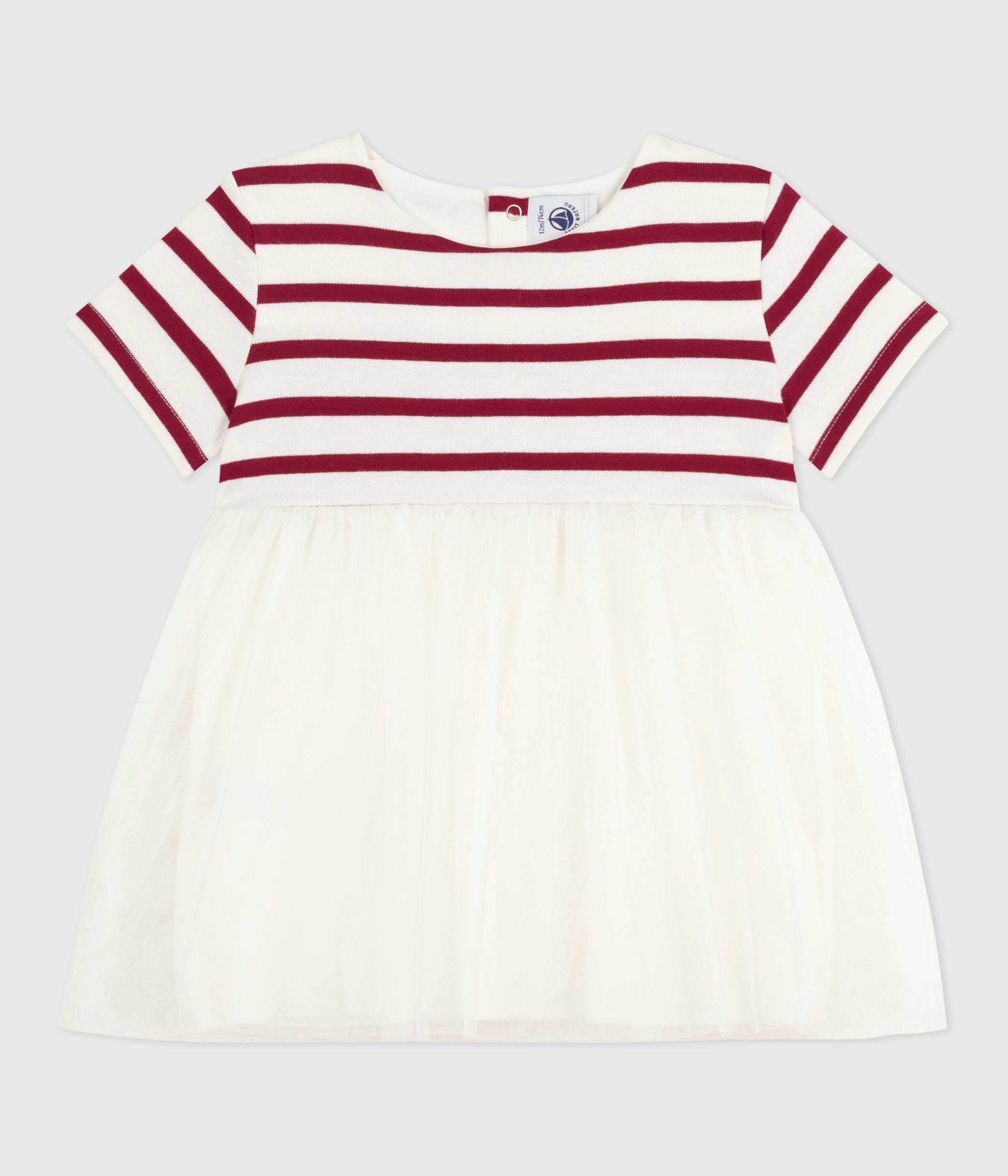 Babies' short-sleeved dress in two materials