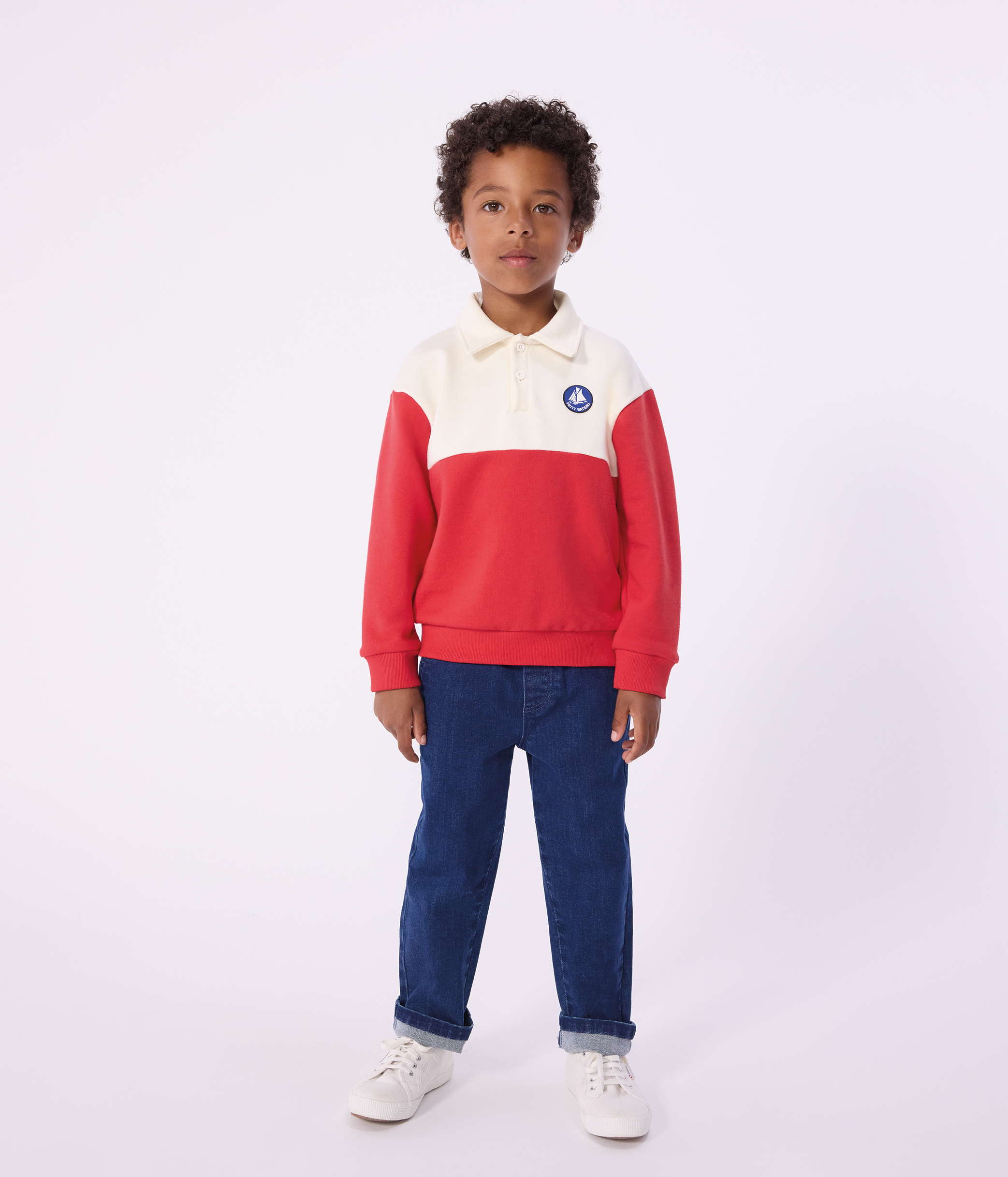 Children's polo-style cotton sweatshirt