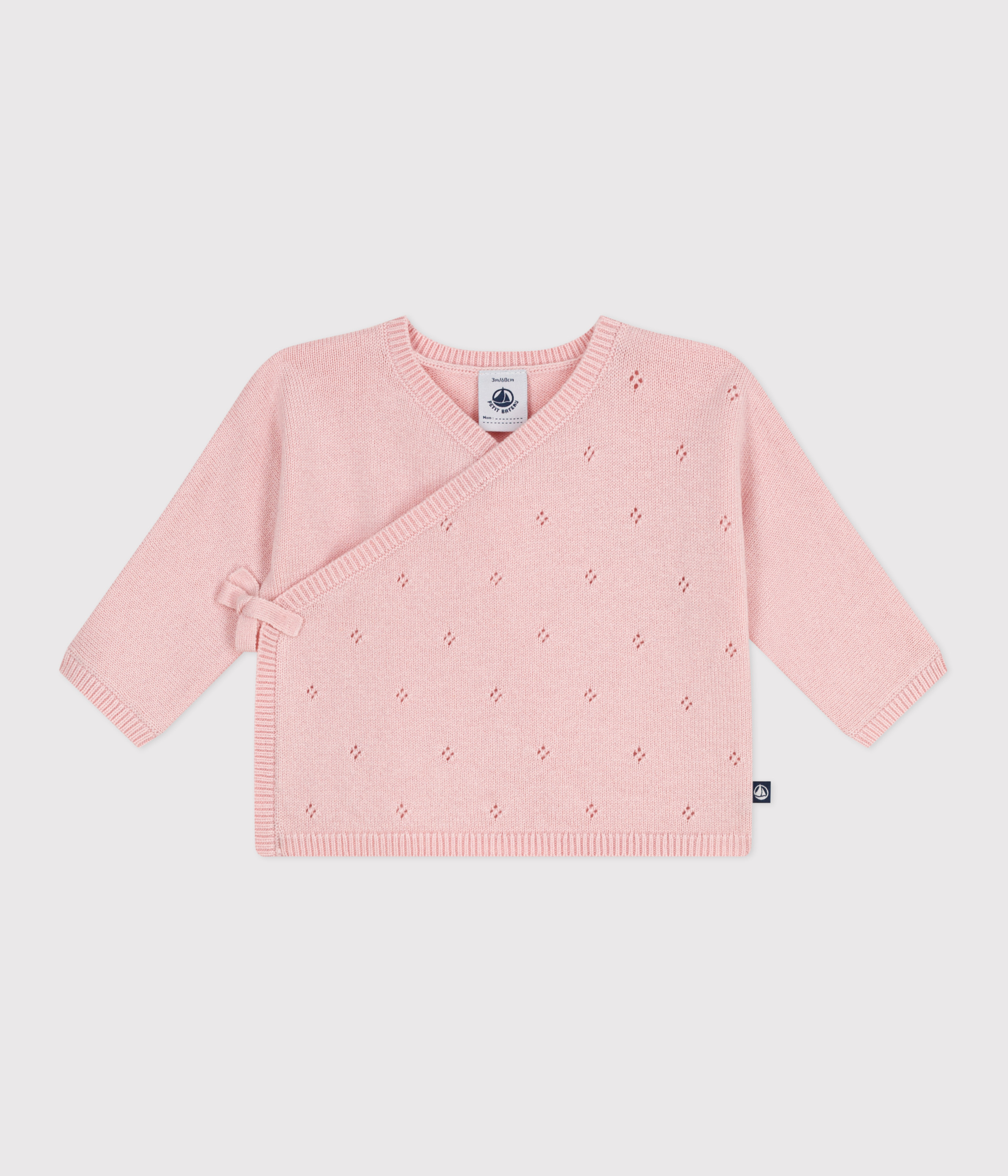 Babies' wool and cotton openwork knit wrapover top