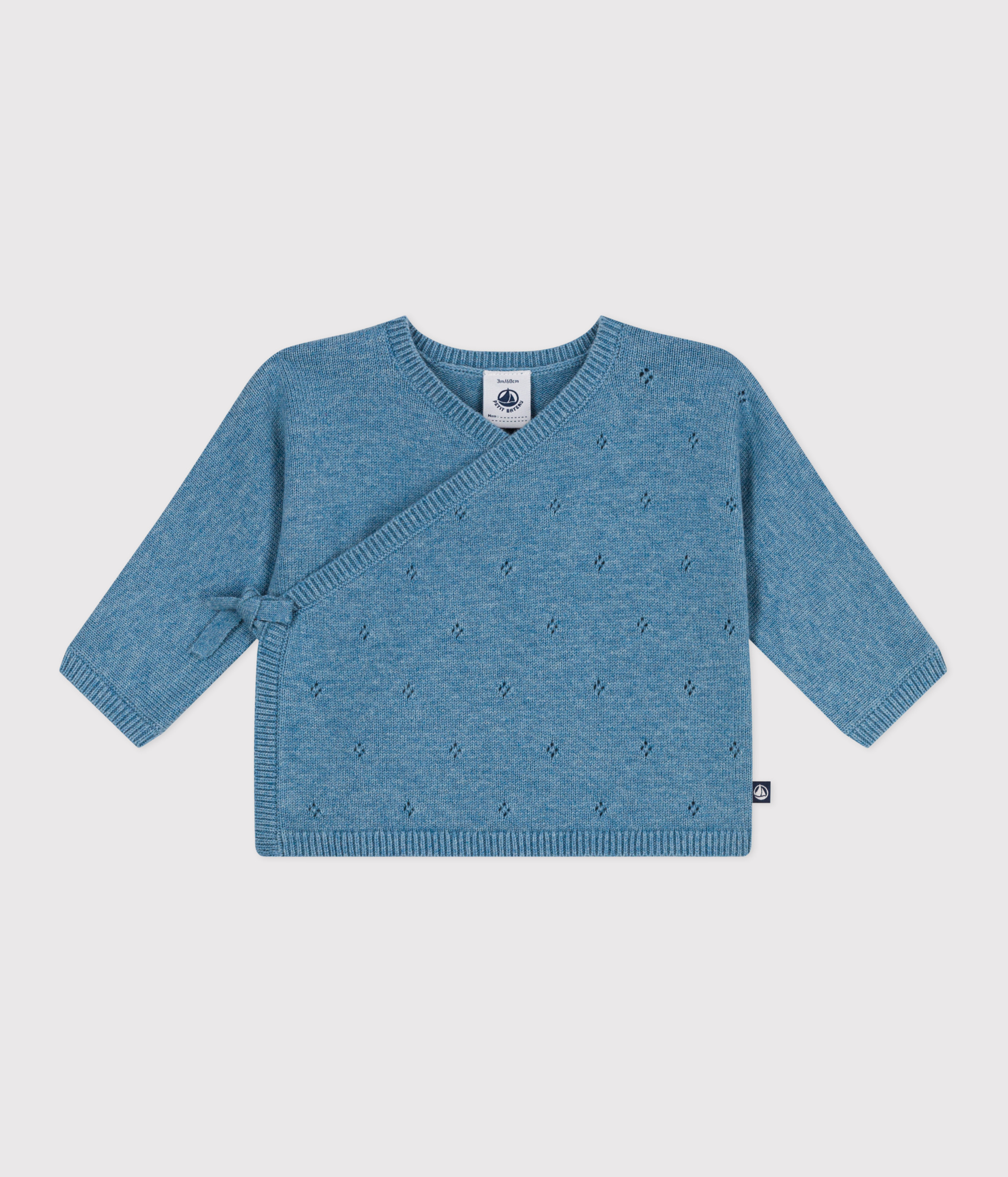 Babies' wool and cotton openwork knit wrapover top