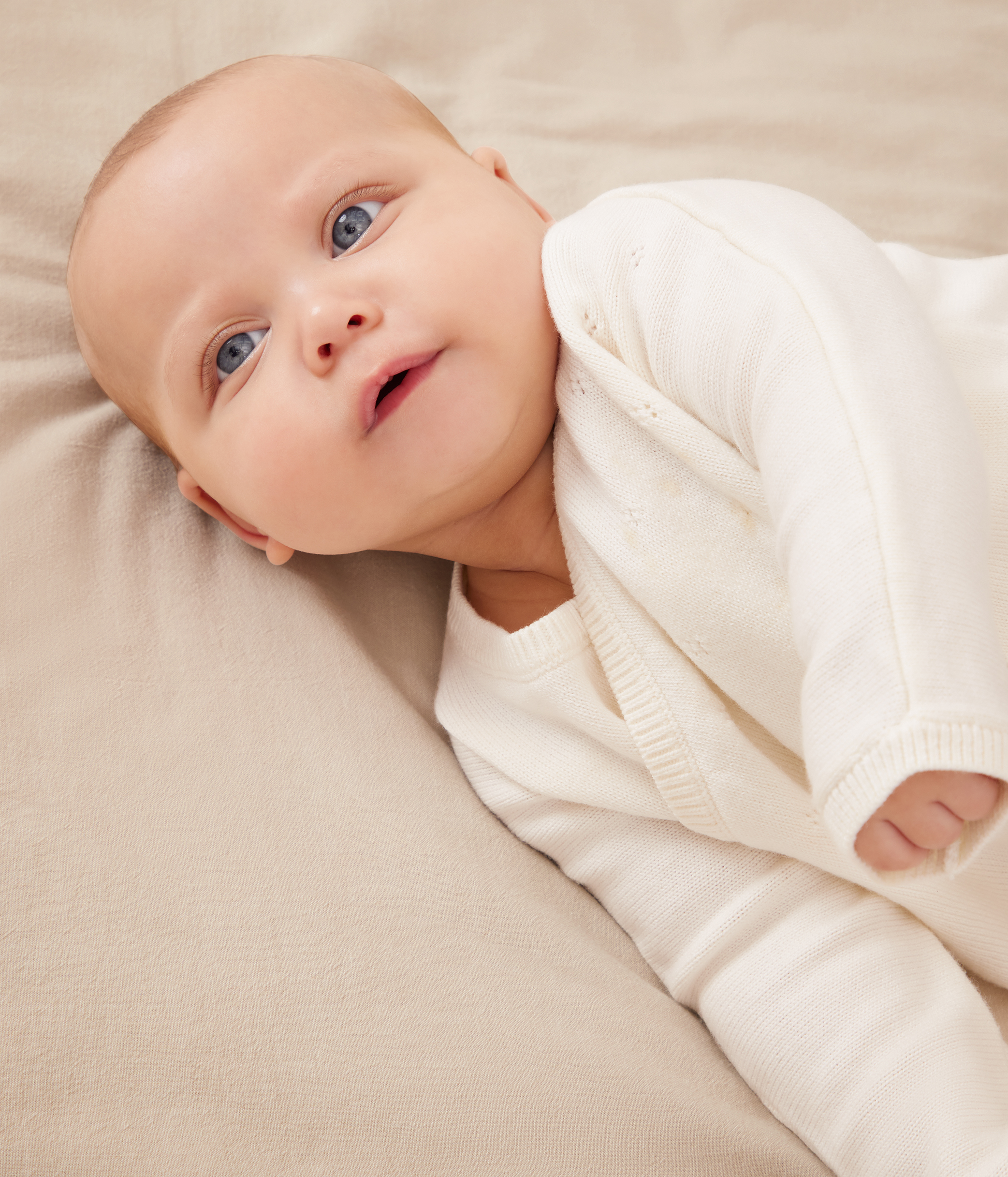 Babies' wool and cotton openwork knit wrapover top