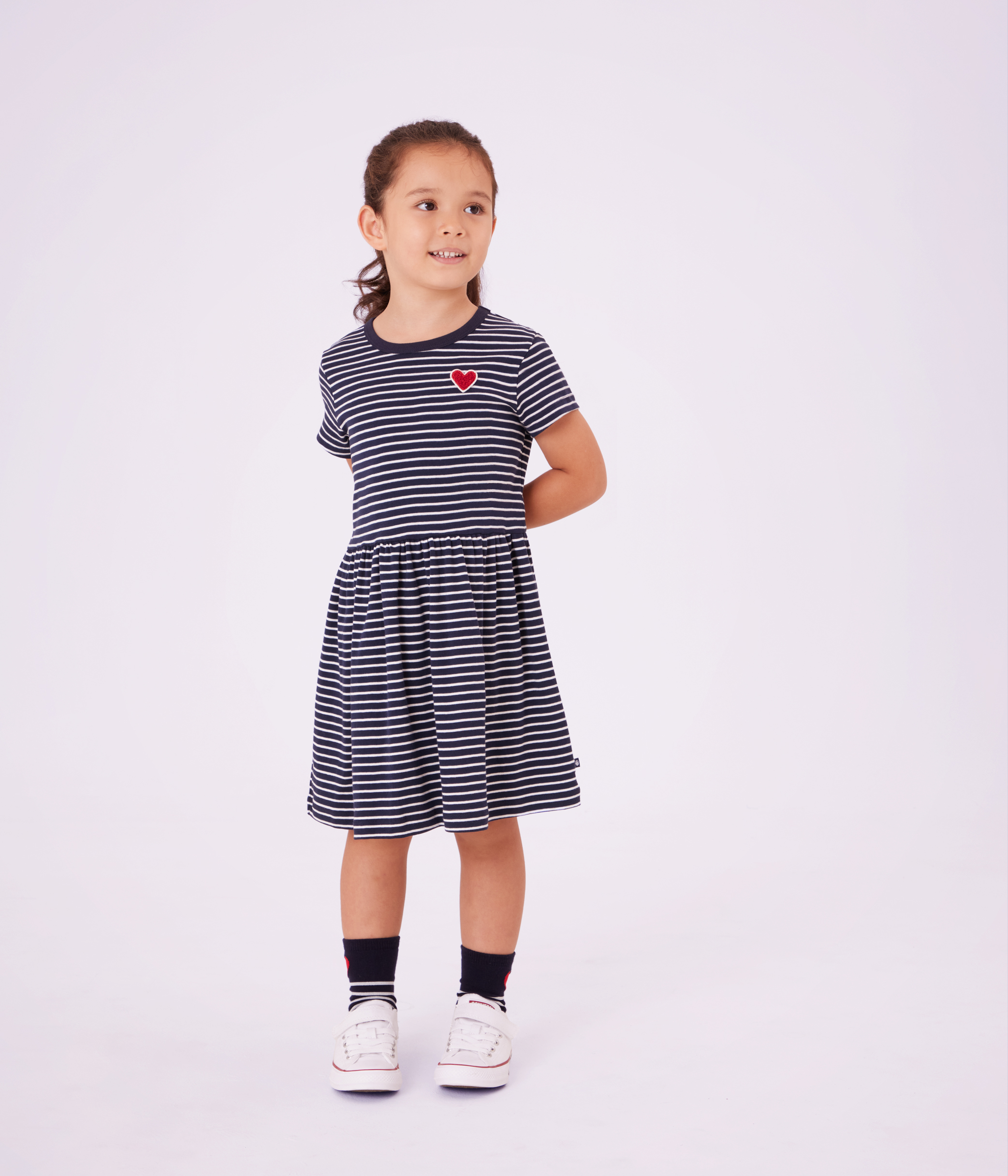 Children's short-sleeved stripy cotton dress