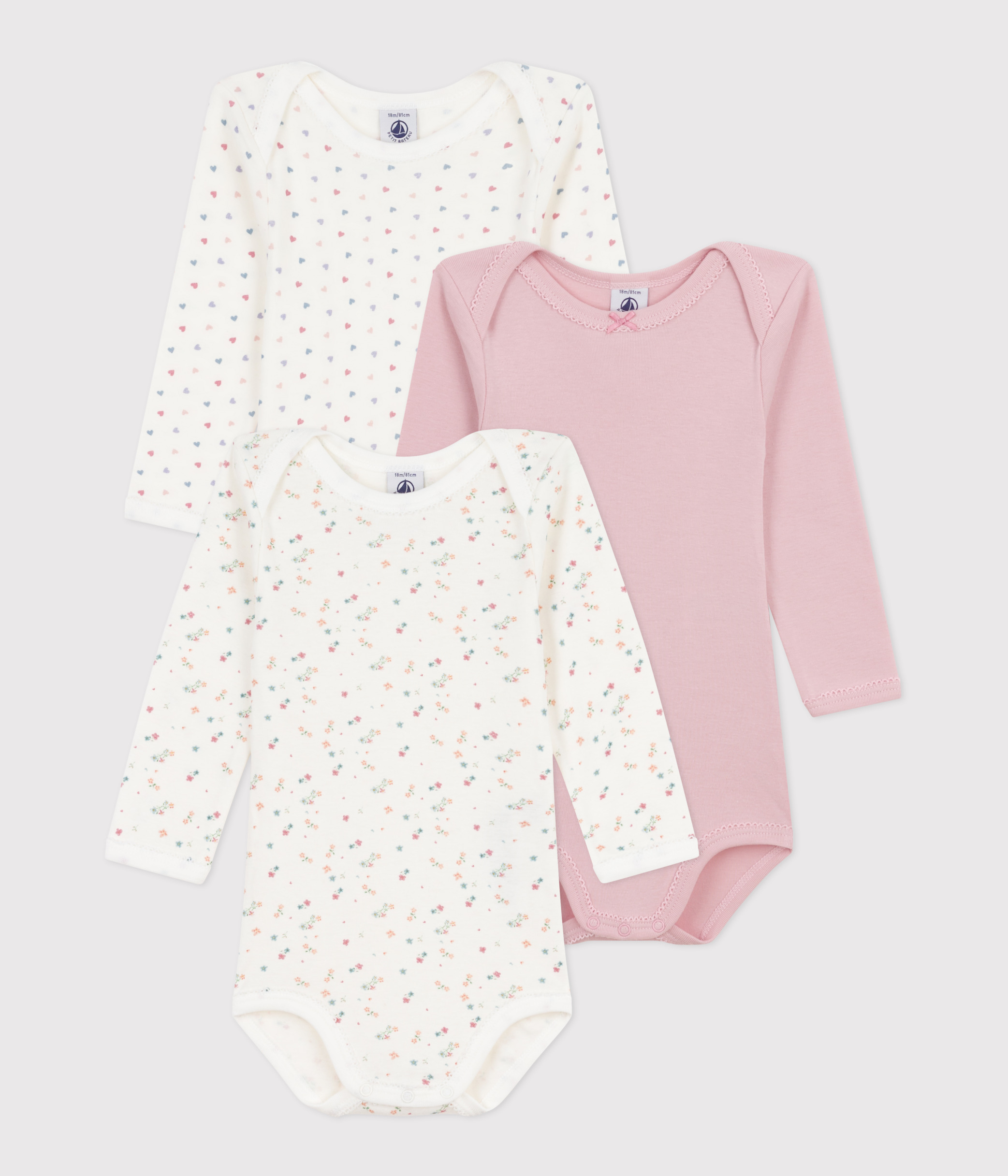 Pack of babies' long-sleeved floral-print cotton bodies