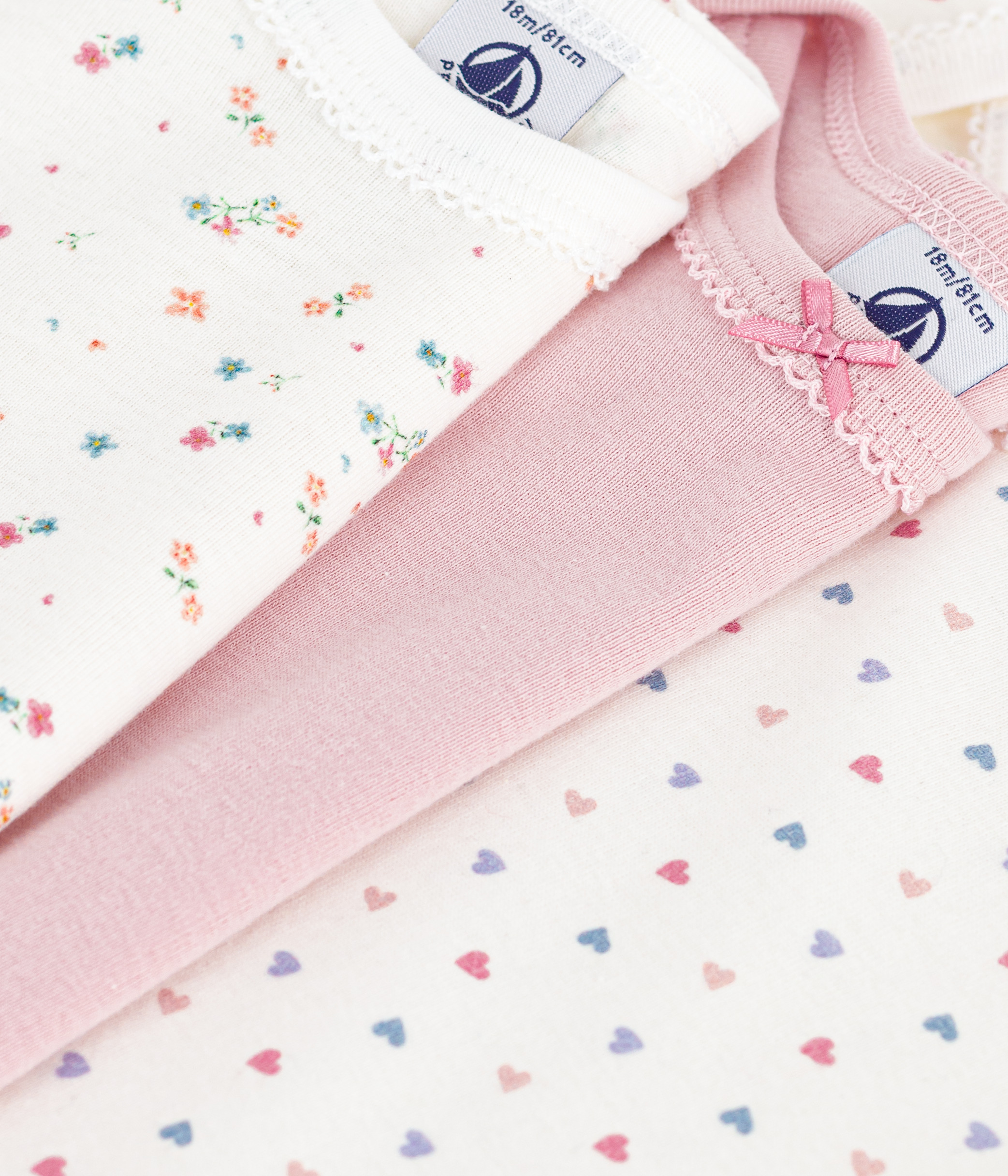 Pack of babies' long-sleeved floral-print cotton bodies