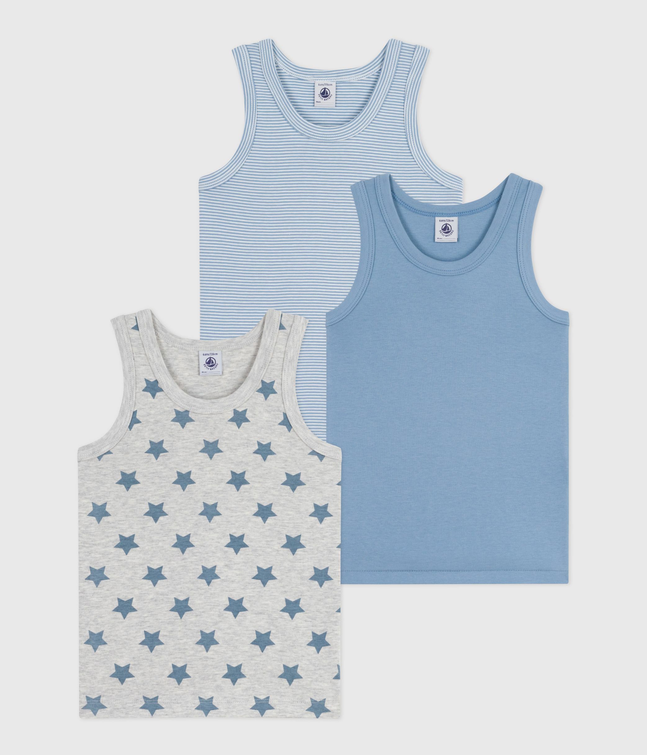 Pack of children's star-print cotton tank tops