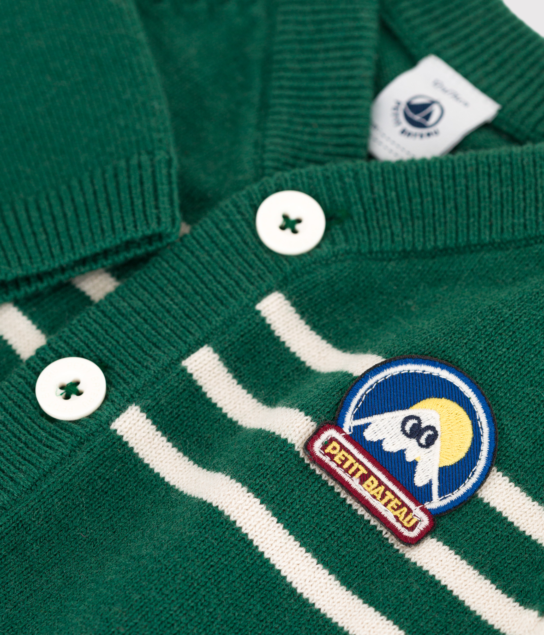 Babies' stripy wool and cotton knit cardigan