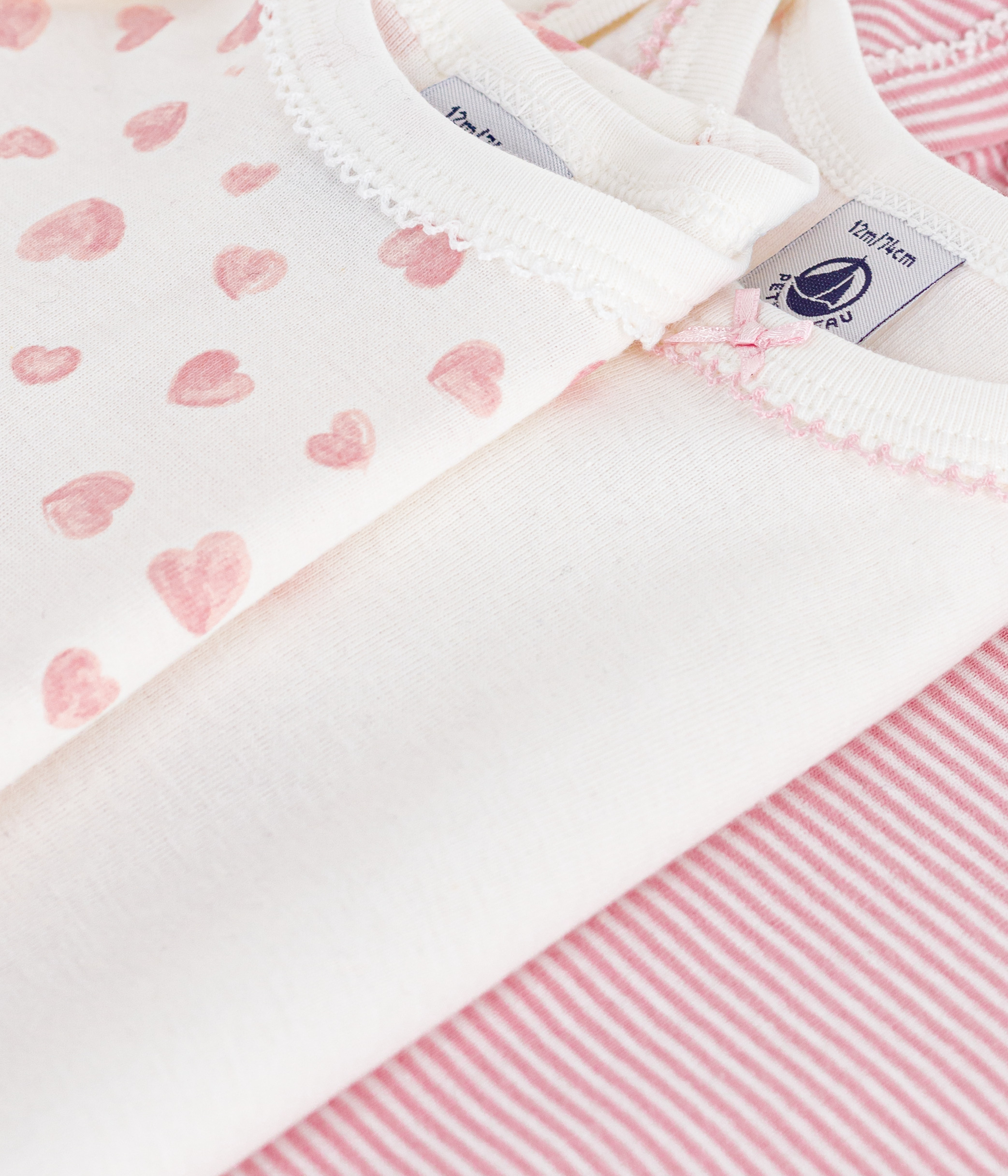Pack of babies' long-sleeved heart-print cotton bodies