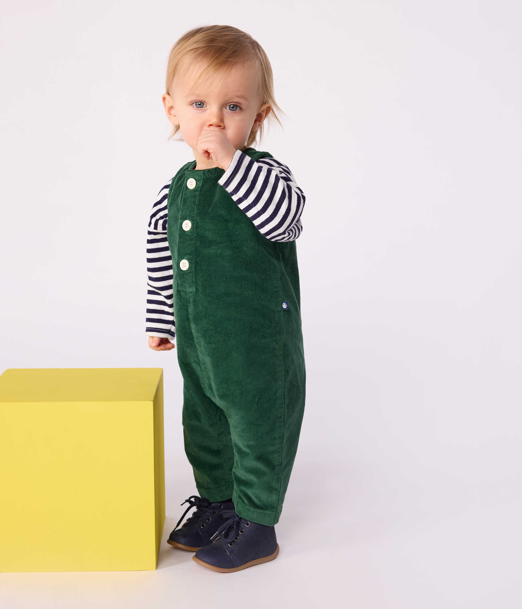 Babies' plain long corduroy jumpsuit