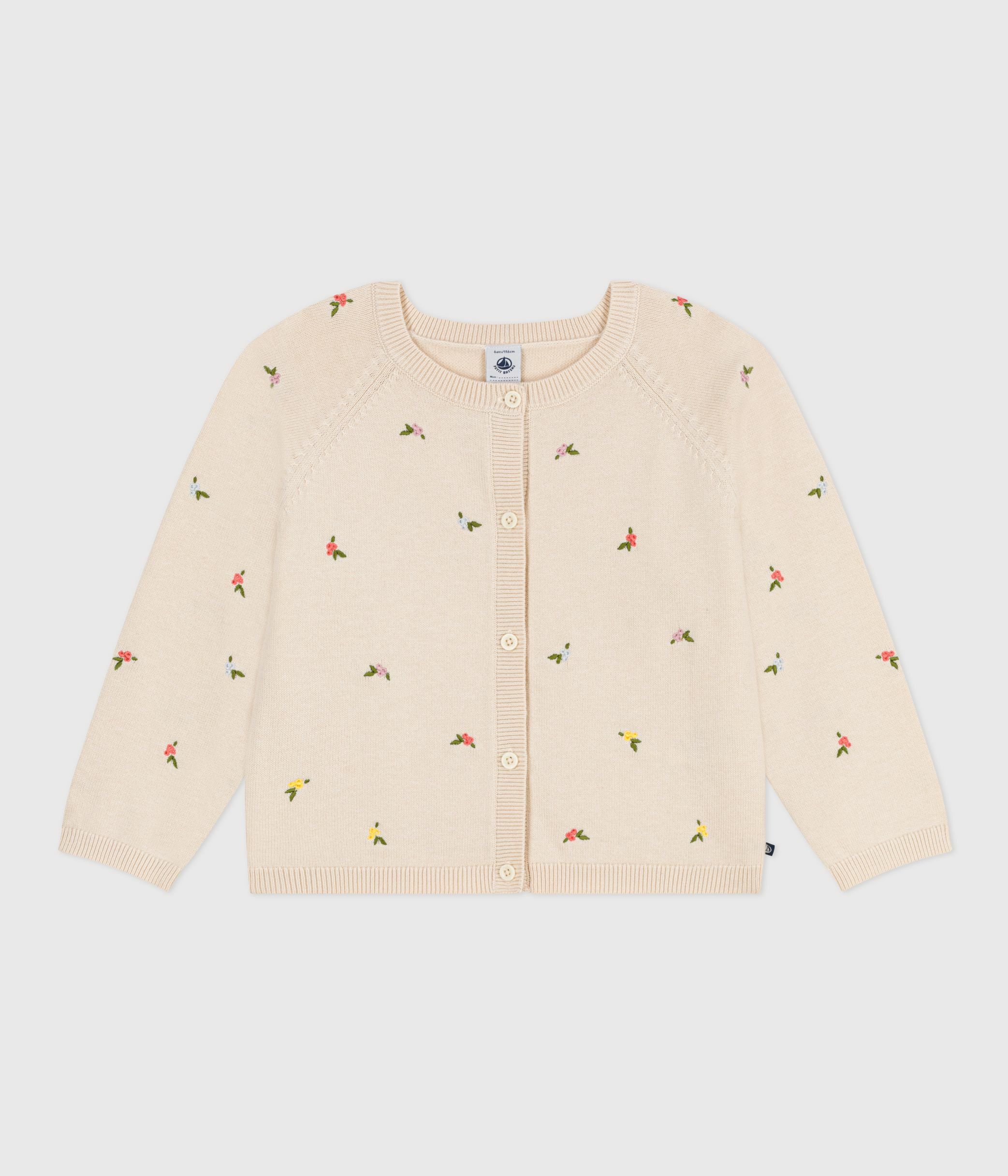 Children's wool and cotton cardigan with embroidered motifs