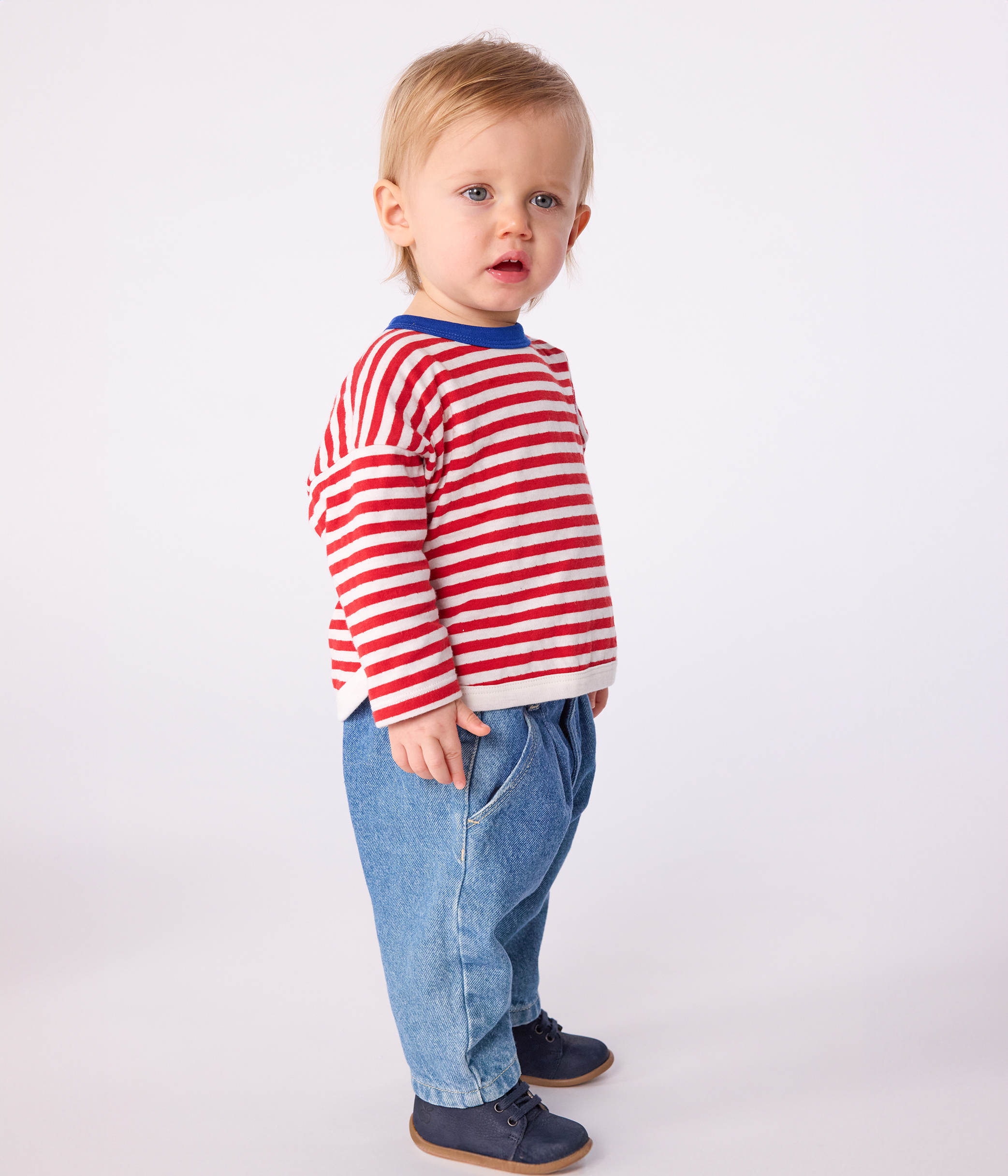 Babies' long-sleeved stripy cotton T-Shirt