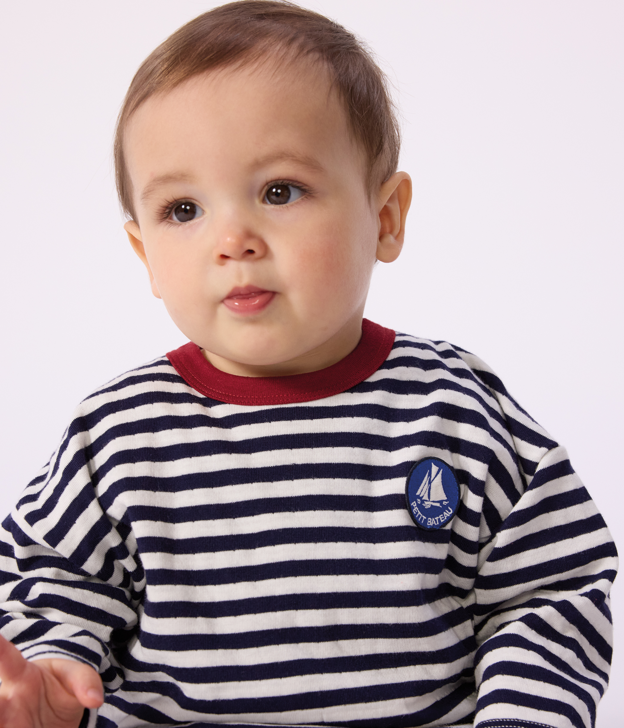 Babies' long-sleeved stripy cotton T-Shirt