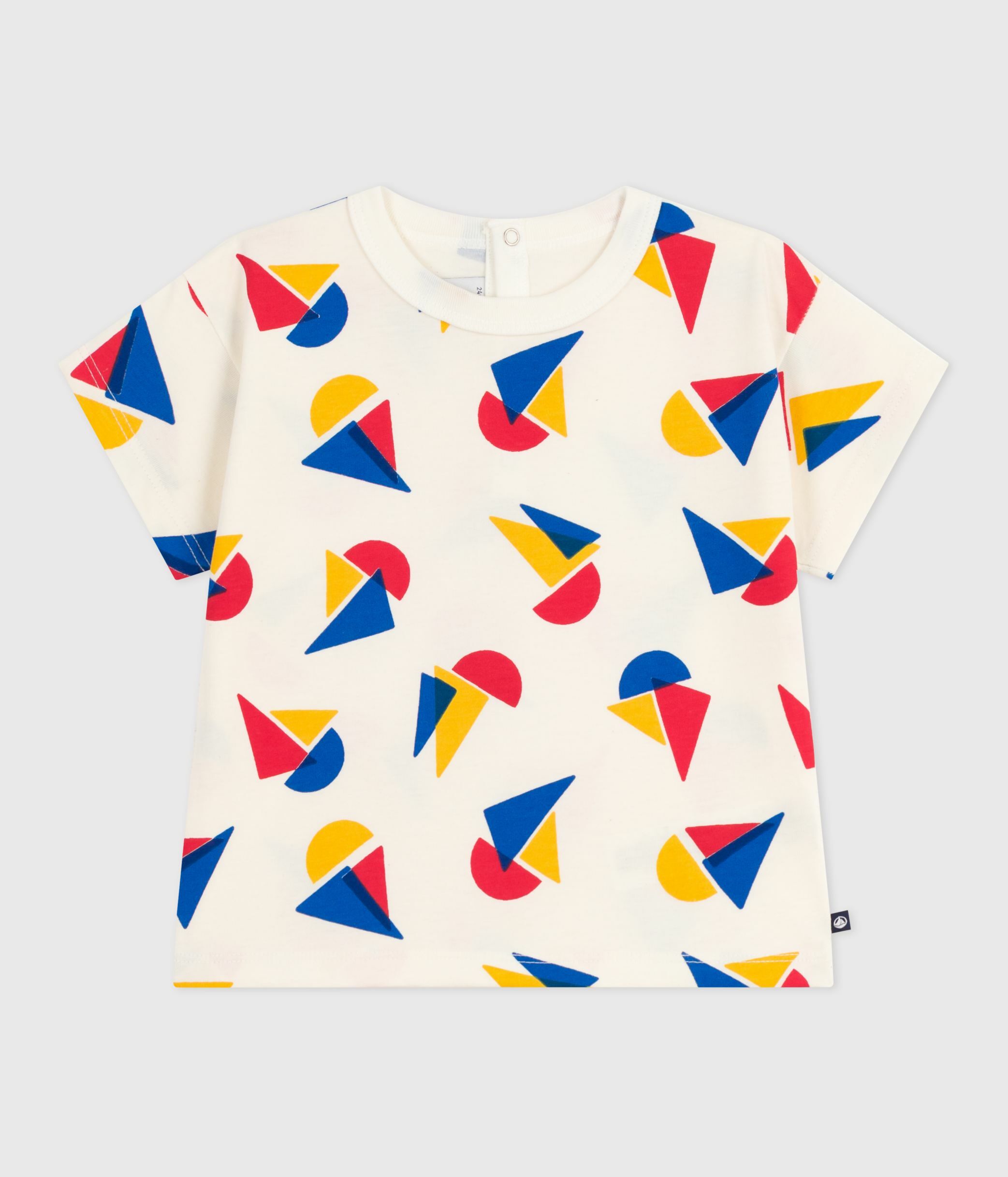 Babies' short-sleeved boat-print cotton T-shirt