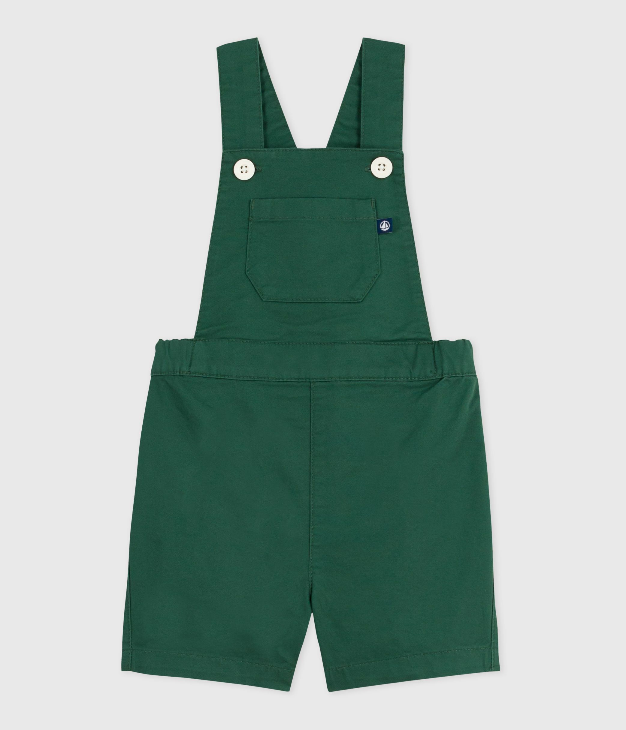 Babies' short-legged cotton twill dungarees