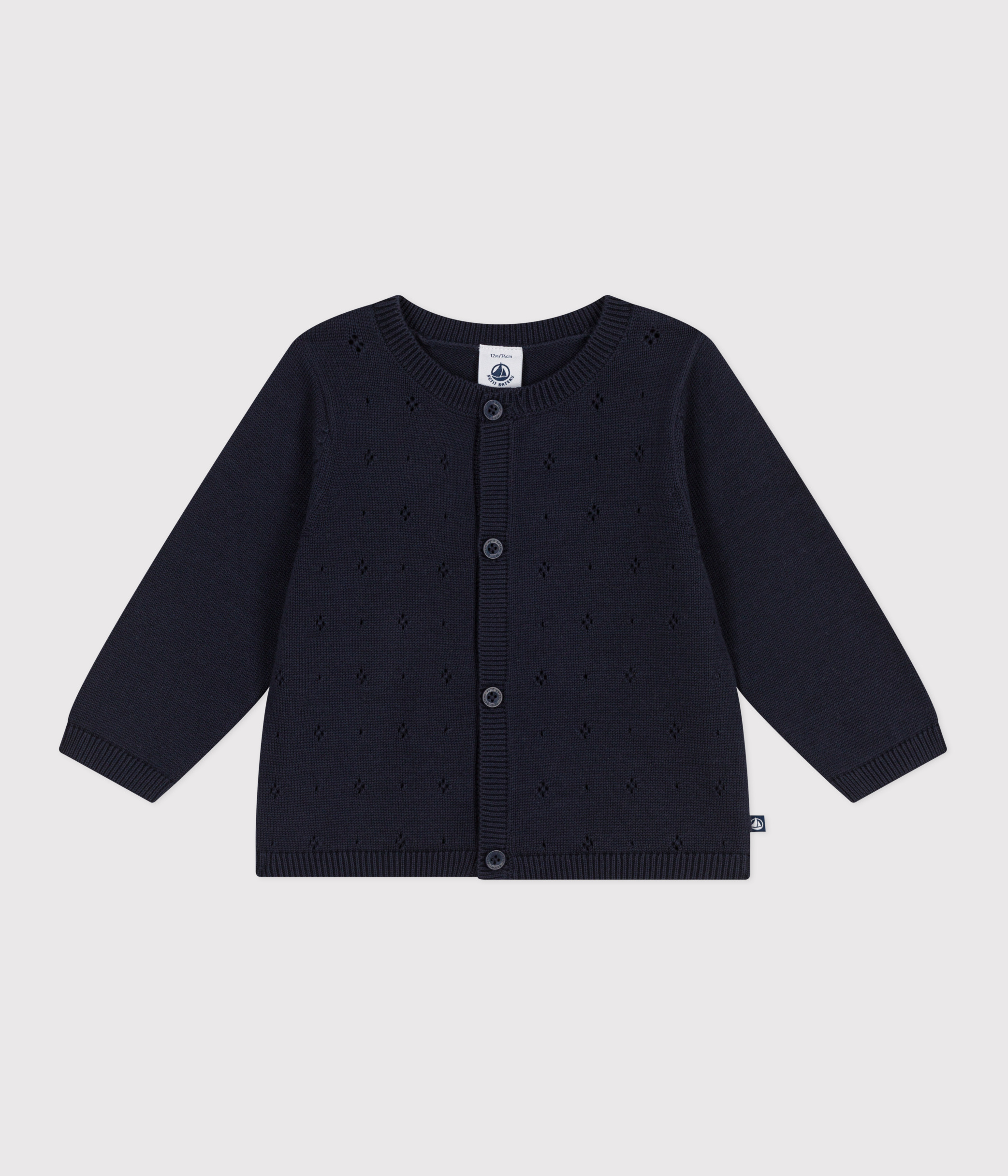 Babies' plain knitted cotton cardigan