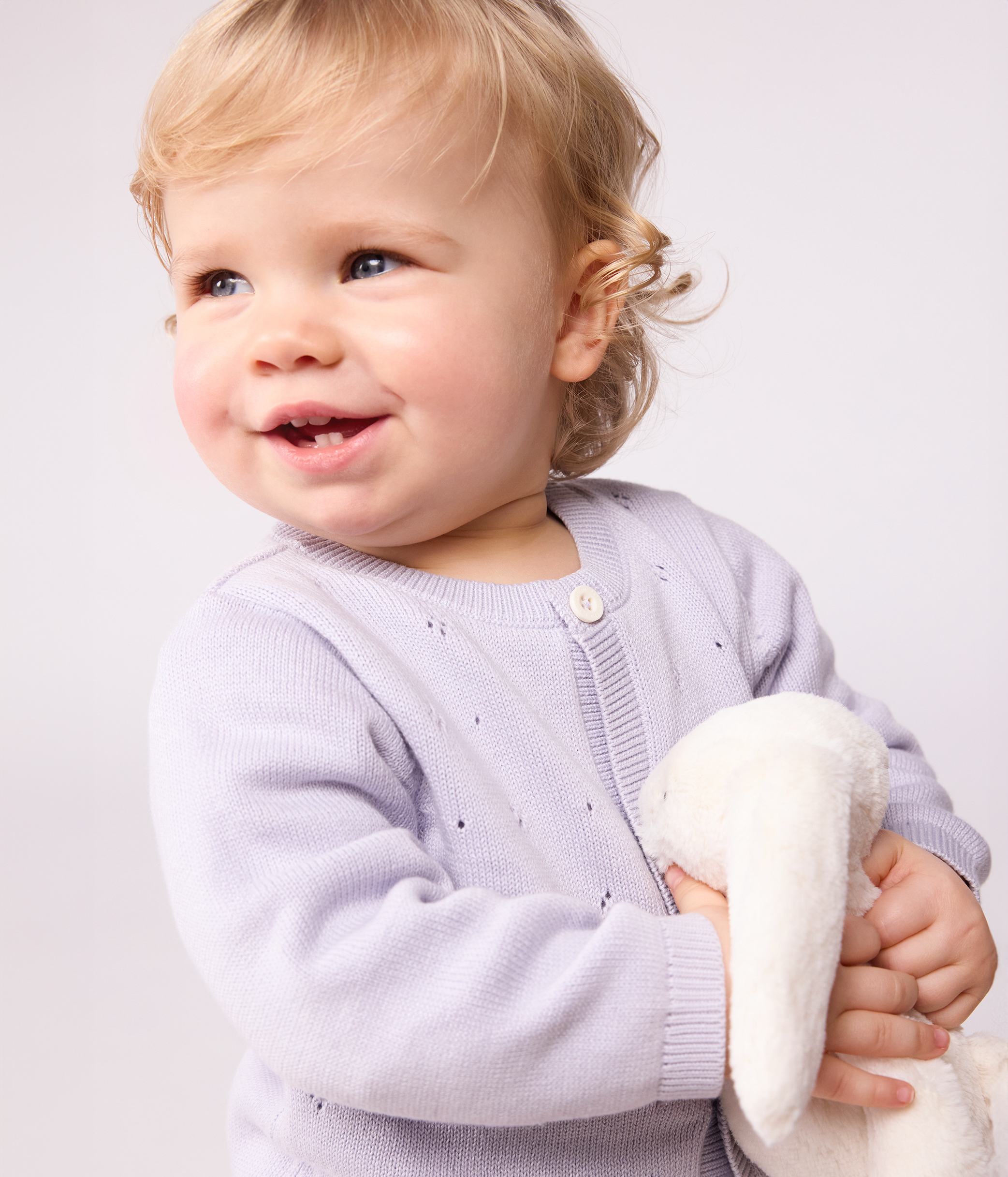 Babies' plain knitted cotton cardigan