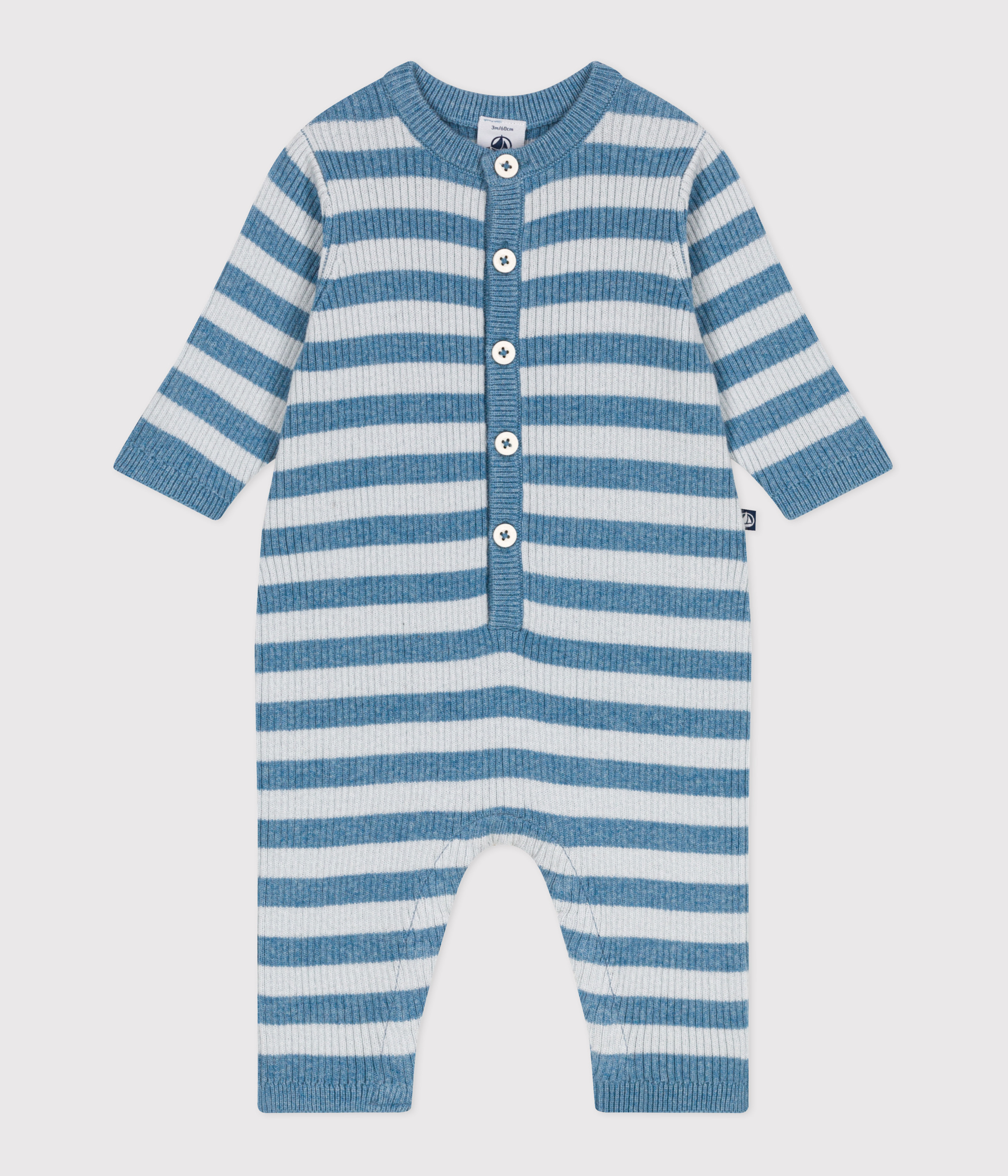Babies' stripy wool and cotton knit playsuit