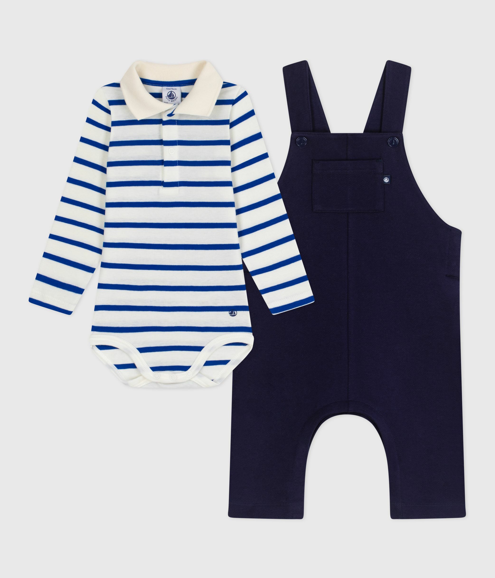 Babies' cotton gift set: dungarees and a body