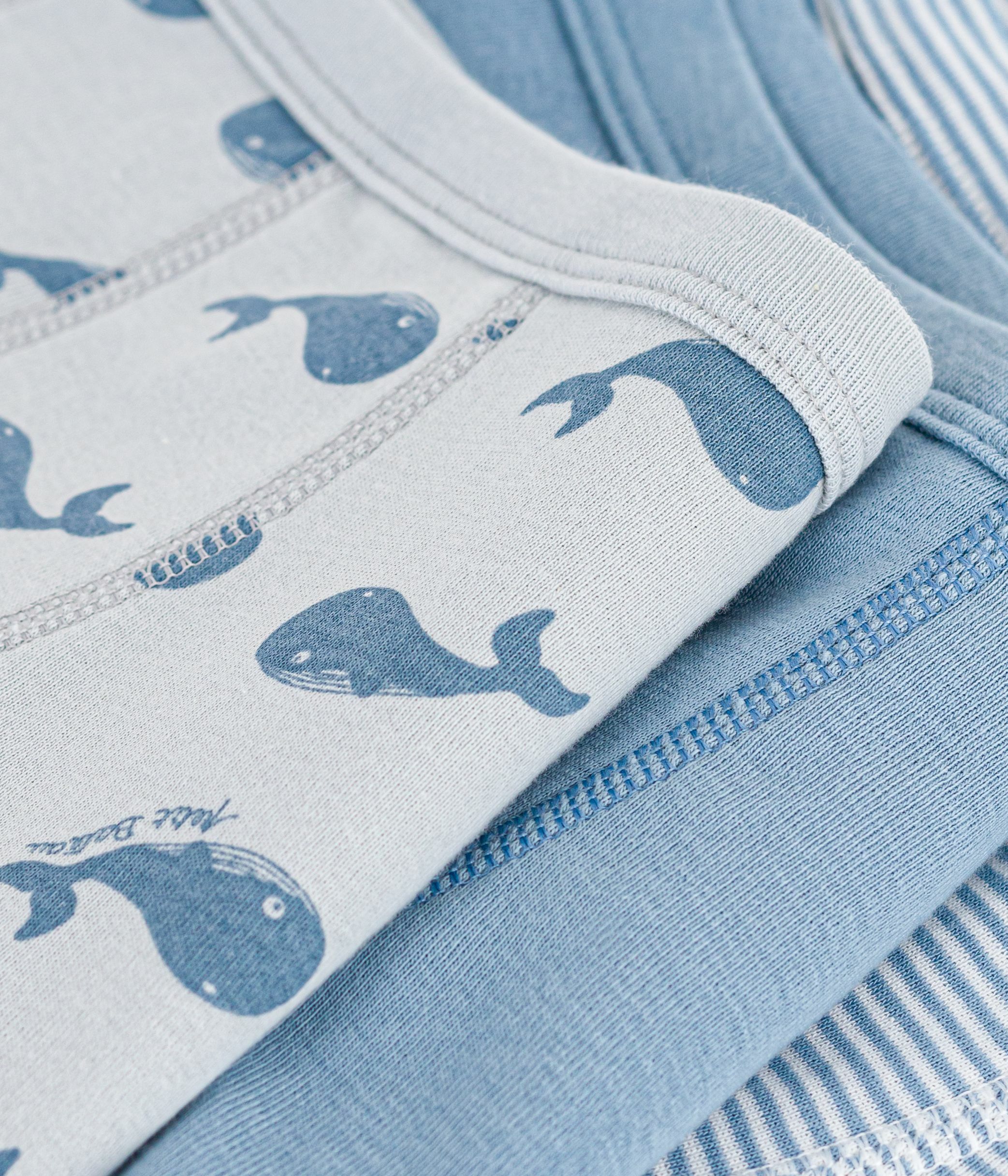 Pack of children's whale-print cotton boxers with covered waistbands