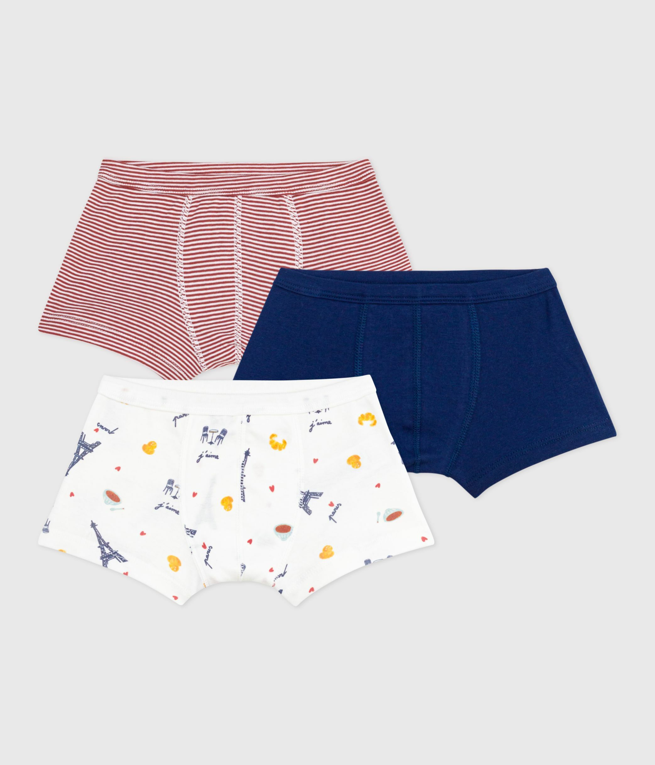 Pack of children's Paris-print cotton boxers with covered waistbands