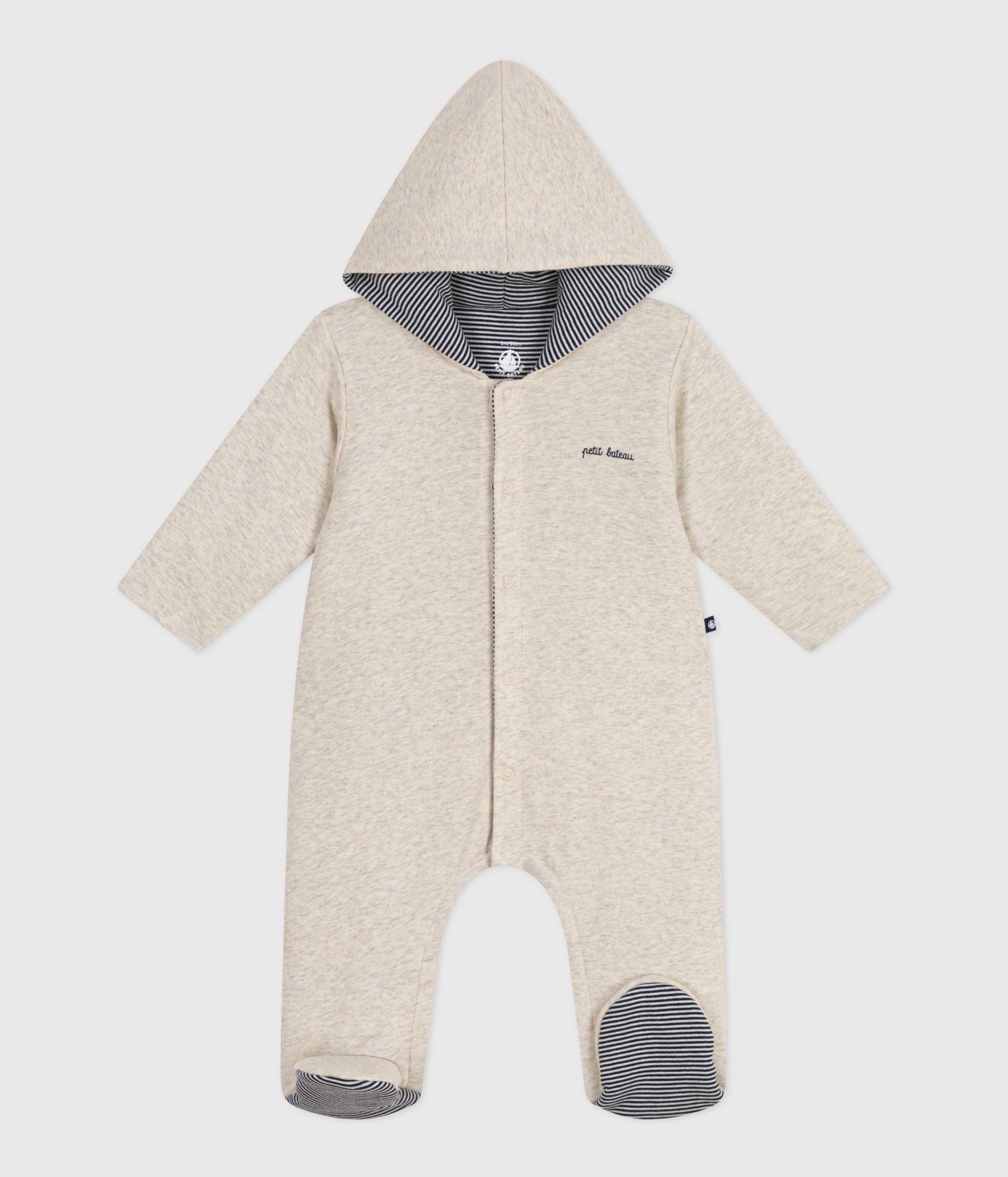 Babies' plain padded playsuit with a hood and feet