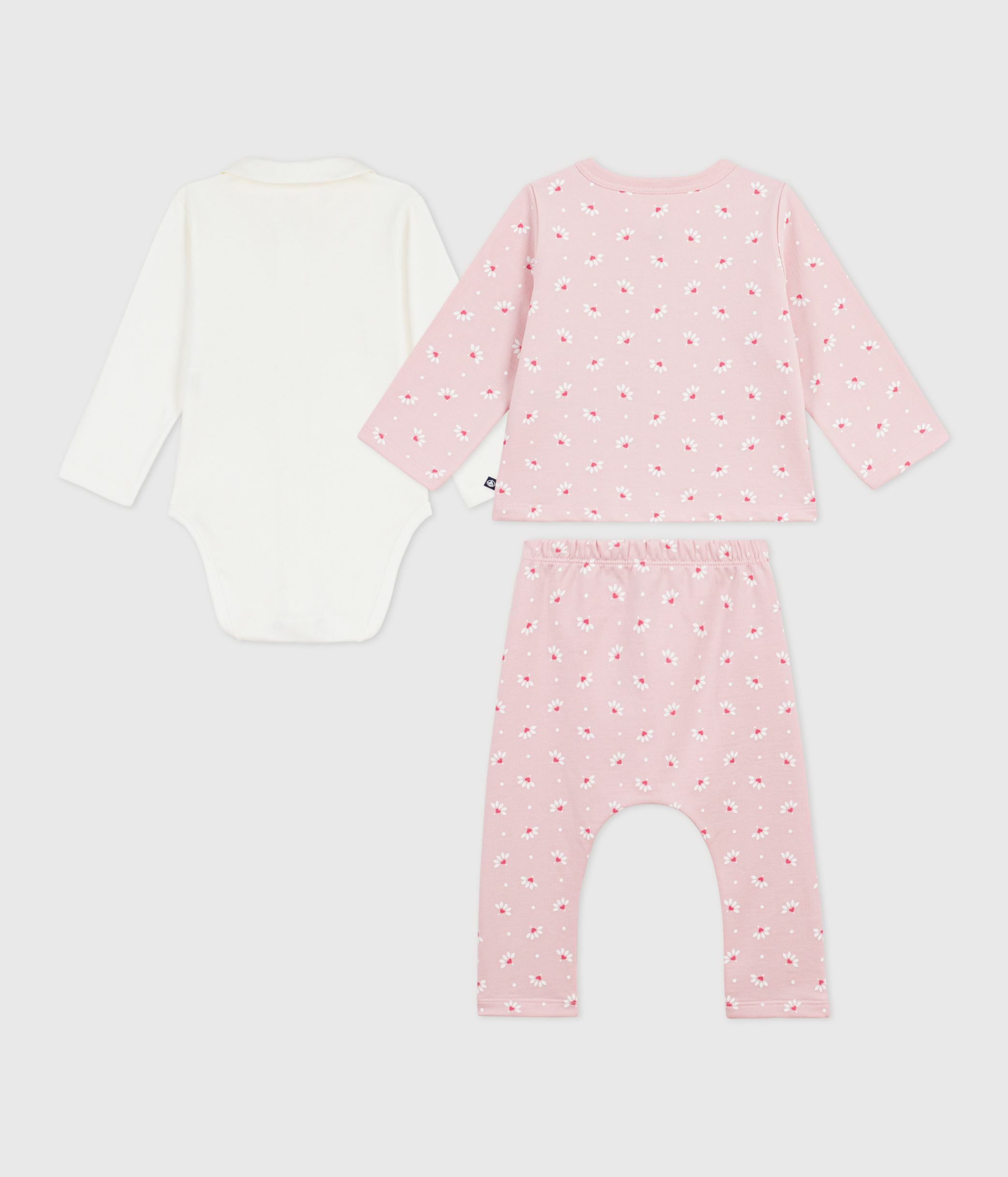 Babies' 3-piece heart-print set, including an embroidered body